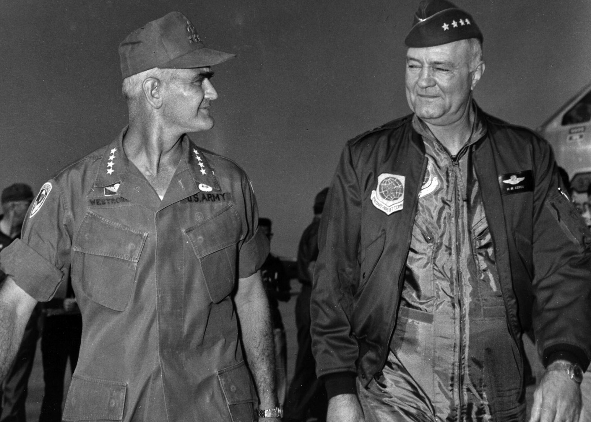 Gen. William Westmoreland, commander of U.S. Forces in Vietnam, left, discusses Operation Eagle Thrust with Gen. Howell Estes Dec. 13, 1967. (Courtesy photo)