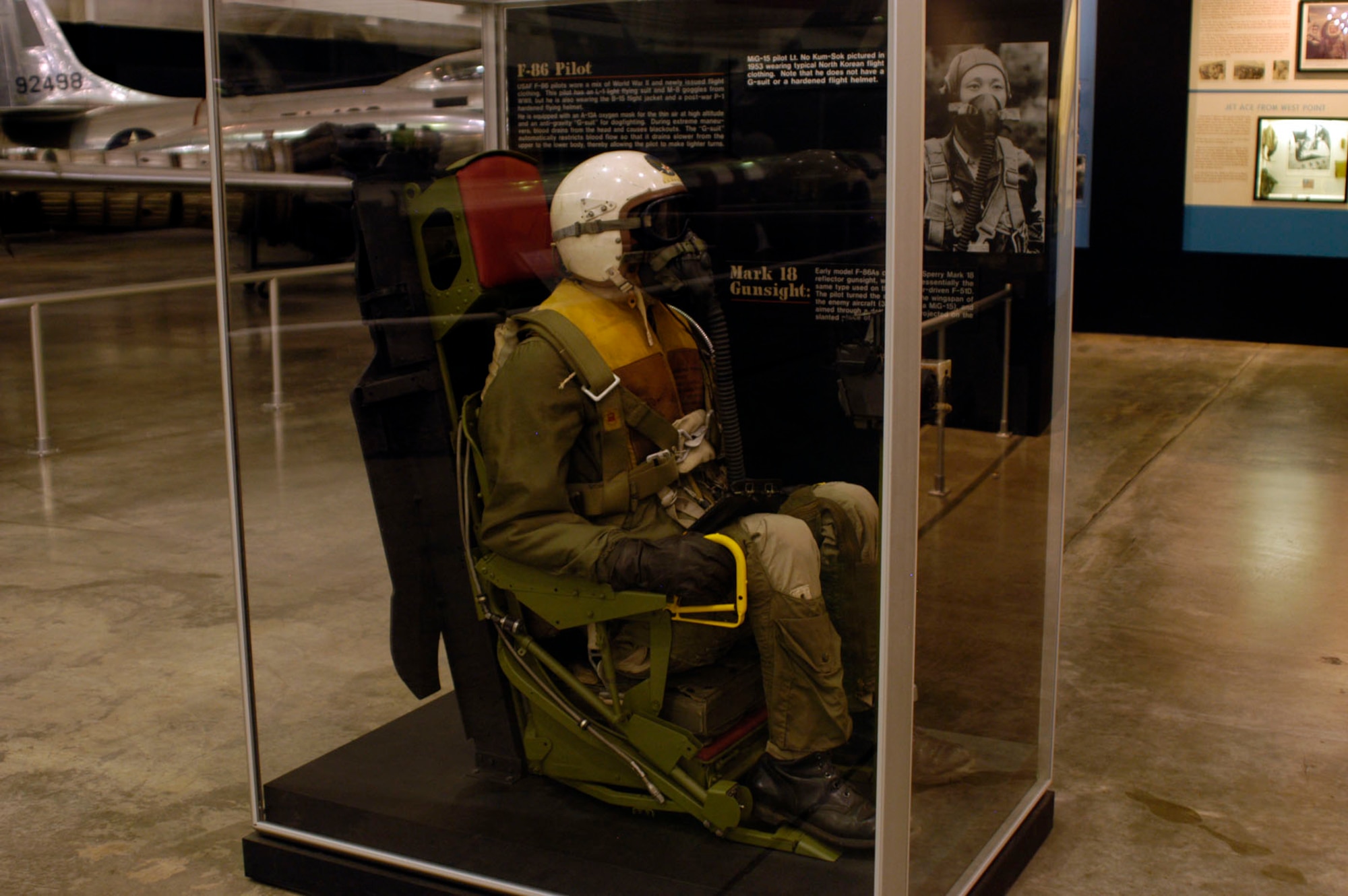 DAYTON, Ohio -- F-86 pilot uniform and Mark 18 gunsight on display in the Korean War Gallery at the National Museum of the United States Air Force. (U.S. Air Force photo)