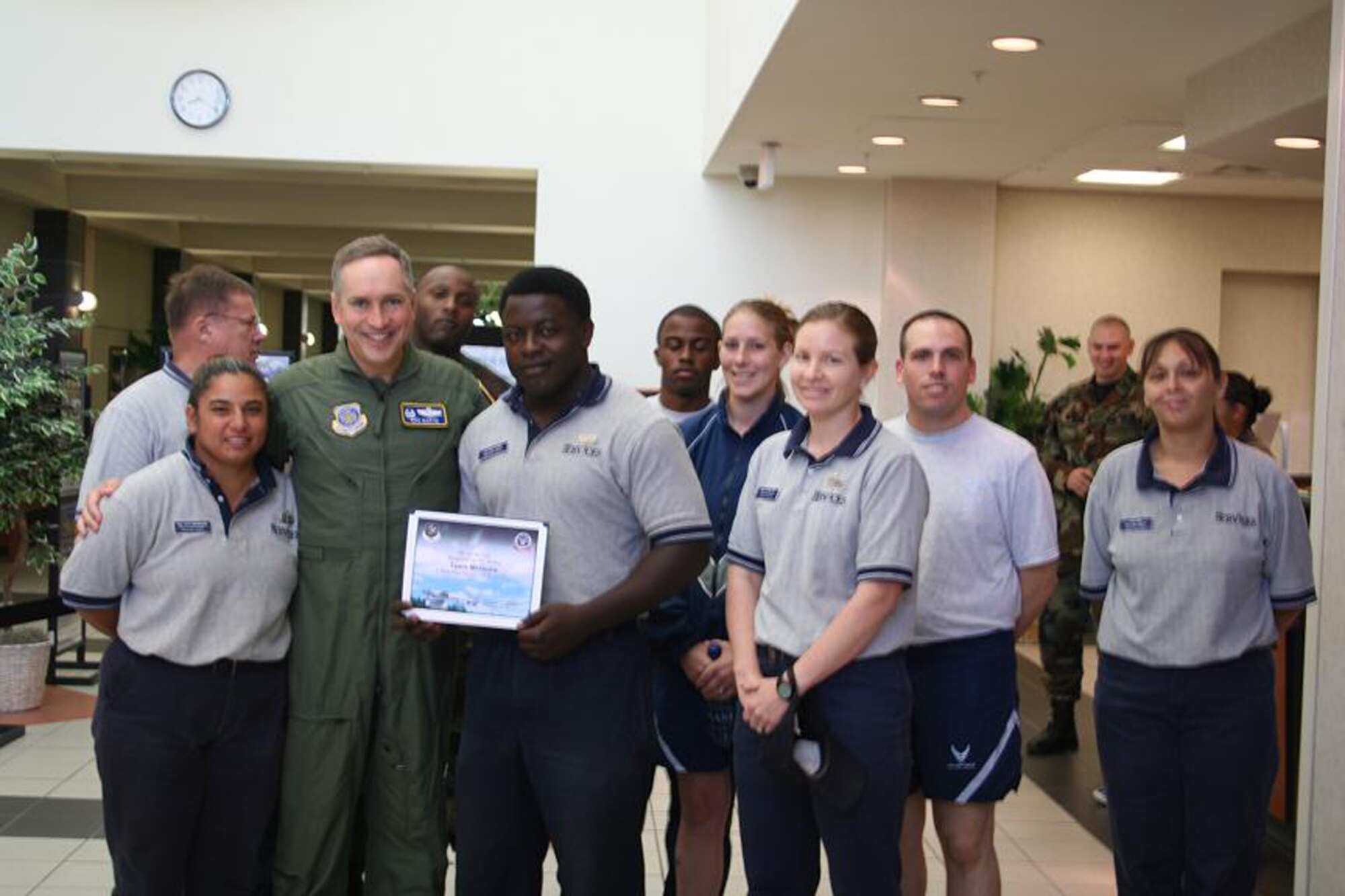The Can Do Crew would like to recognize Senior Airman Mbah Ndumbi, 305th Services Squadron. Airman Ndumbi was deployed at the time of the original presentation February 12.  Airman 1st Class Raul Sierra and Airman Ndumbi were instrumental in saving the life of a customer at the McGuire Fitness Center where they work. On Dec. 27, 2006, a customer, CWO (ret.) Ronald Mobley, informed them that a man, Jack Deshields, had passed out in the steam room.  Both Airmen went into the steam room and found Mr. Deshields lifeless and unresponsive.  Without hesitation, Airman Sierra called 911 while Airman Ndumbi and Mr. Mobley pulled Mr. Deshields out of the steam room.  Once they removed him from the hot environment, Airman Ndumbi elevated his feet and cooled him with water and ice until the paramedics arrived 20 minutes later.  Mr. Deshields was then transported to the hospital.  According to Mr. Mobley, the quick actions of these two staff members saved Mr. Deshield’s life.  Their service above and beyond the call of duty ensured the safety of the customer and we are honored to recognize these outstanding members of the “Can Do” wing!
  
Be aware that the “Can Do Crew” is everywhere, looking for outstanding service.  They covertly seek members of Team McGuire who make a difference.  Remember, the strongest asset of Team McGuire is its people; you are what makes McGuire a better place to live, work and play!
