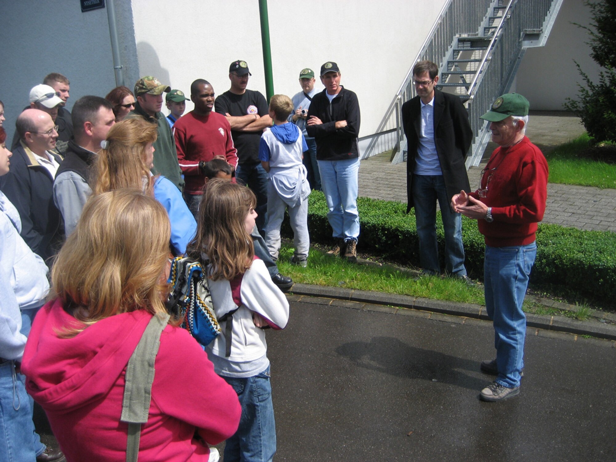 SPANGDAHLEM AIR BASE GERMANY -- Roger Feller, who owns and operates the 385th Bomb Group Museum in Perle, Luxembourg, speaks about the museum and its history during a visit July 5, 2007. Several people from Spangdahlem AB visited the museum as part of a trip sponsered by the European Military History Group that day. (U.S. Air Force photo/Staff Sgt. Andrea Knudson)