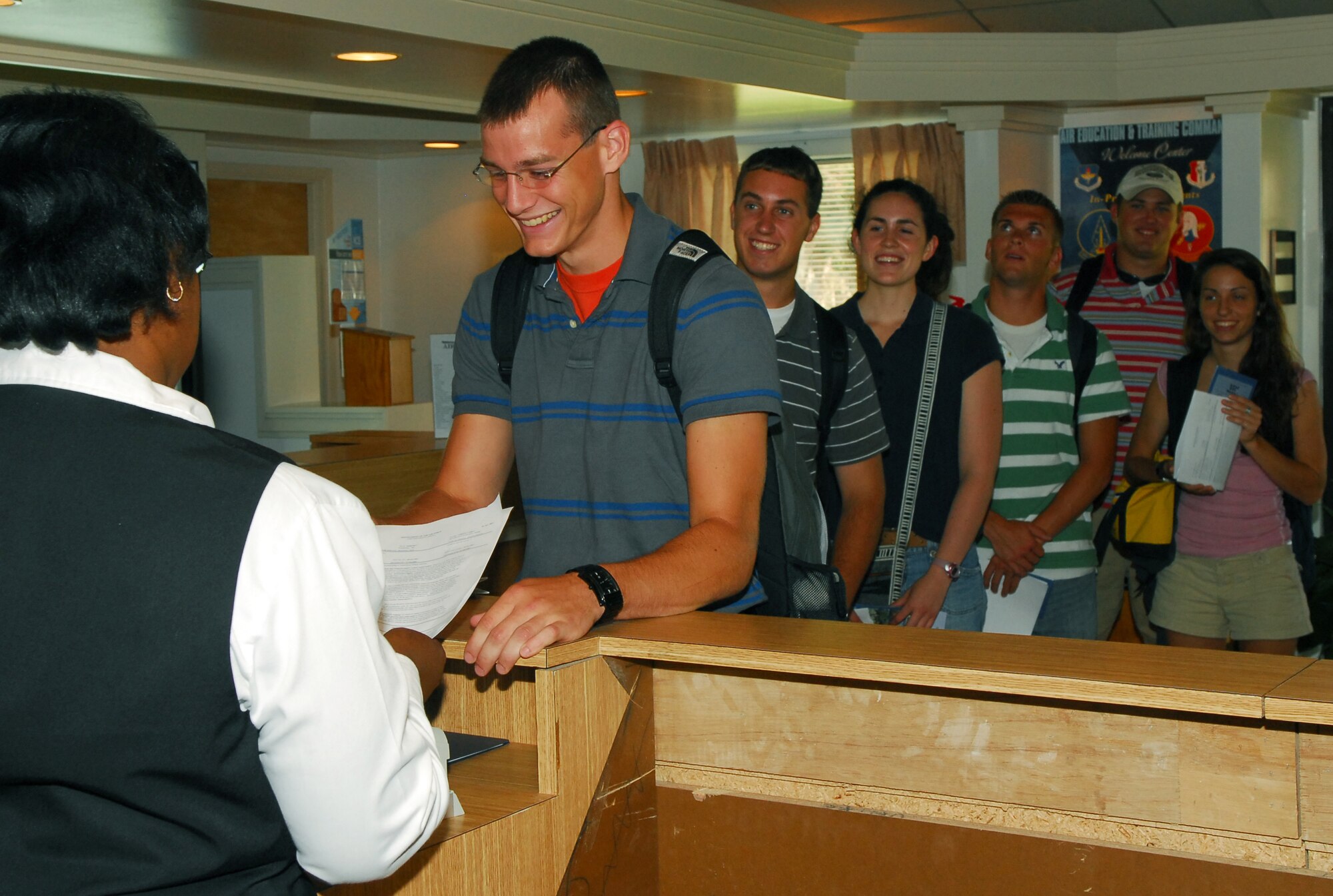 Reserve Officer Training Corps cadets from various colleges check in to Vandenberg Lodging June 9 for a three-day experience on an Air Force installation.  Another group will come to base for three days on the folllowing week.  (U.S. Air Force photo/Airman 1st Class Robert Lewis)