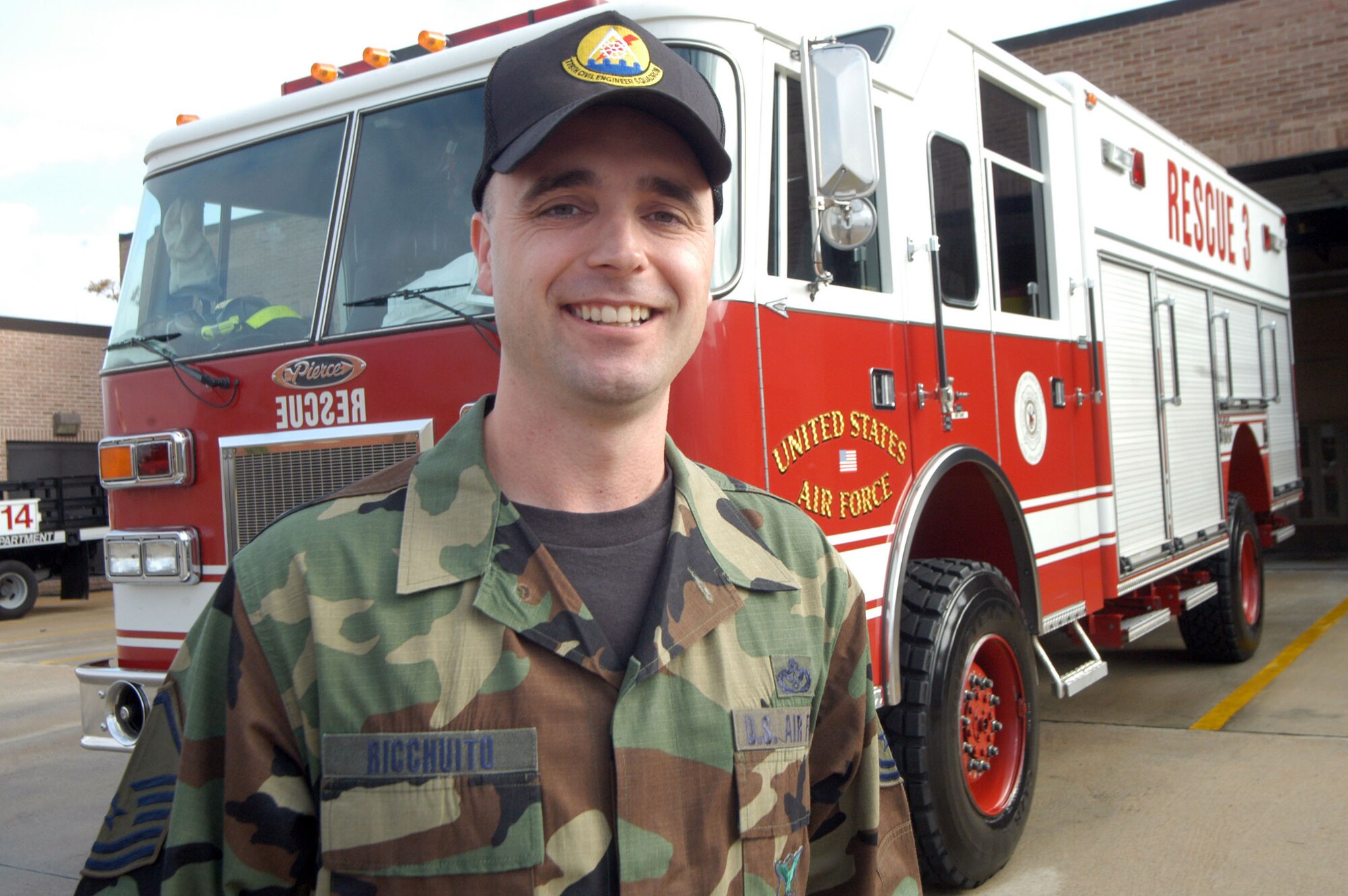 Master Sgt. Shawn Ricchuito has been selected as the Air Force Military Fire Officer of the Year for 2006. He will now compete at the Department of Defense level. Sergeant Ricchuito is a firefighter with the 778th Civil Engineer Squadron at Robins Air Force Base, Ga.  (U. S. Air Force photo/Sue Sapp)