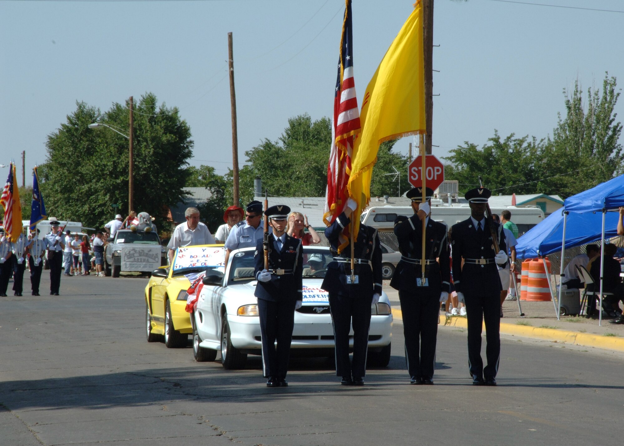 Members of the Steel Talons Honor Guard Team march in the Alamogordo Independence Day celebration July 4. Groups came from throughout the community to take part in the celebration. (U.S. Air Force photo by Airman 1st Class Tiffany Trojca)