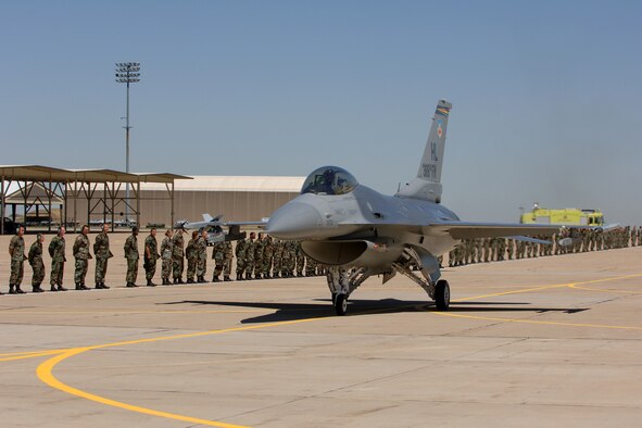 Col. Robert Beletic taxiis to the 388th Fighter Wing ramp from his last flight with the wing before his departure to his new duty station. 