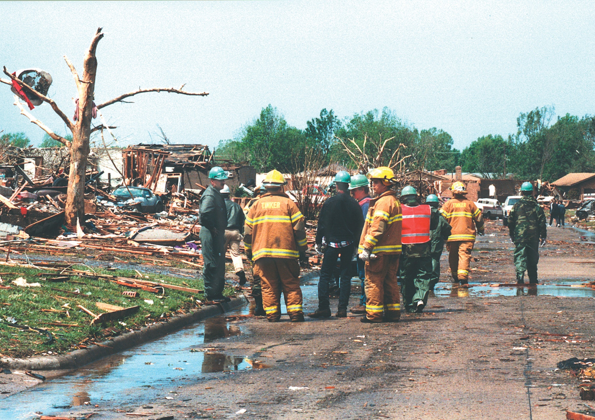 Tinker personnel and aid blanketed nearby communities when 1999’s historic tornado flattened neighborhoods west of base. Tinker and emergency agencies regularly exercise and plan for the unimaginable disasters. 
