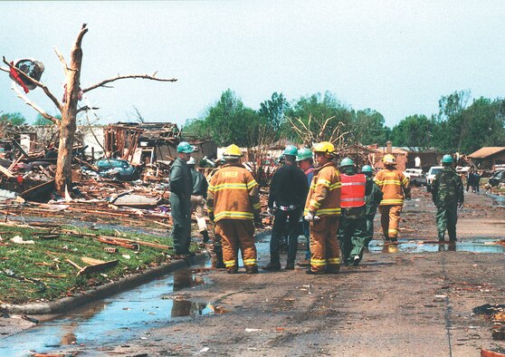 Tinker personnel and aid blanketed nearby communities when 1999’s historic tornado flattened neighborhoods west of base. Tinker and emergency agencies regularly exercise and plan for the unimaginable disasters. 