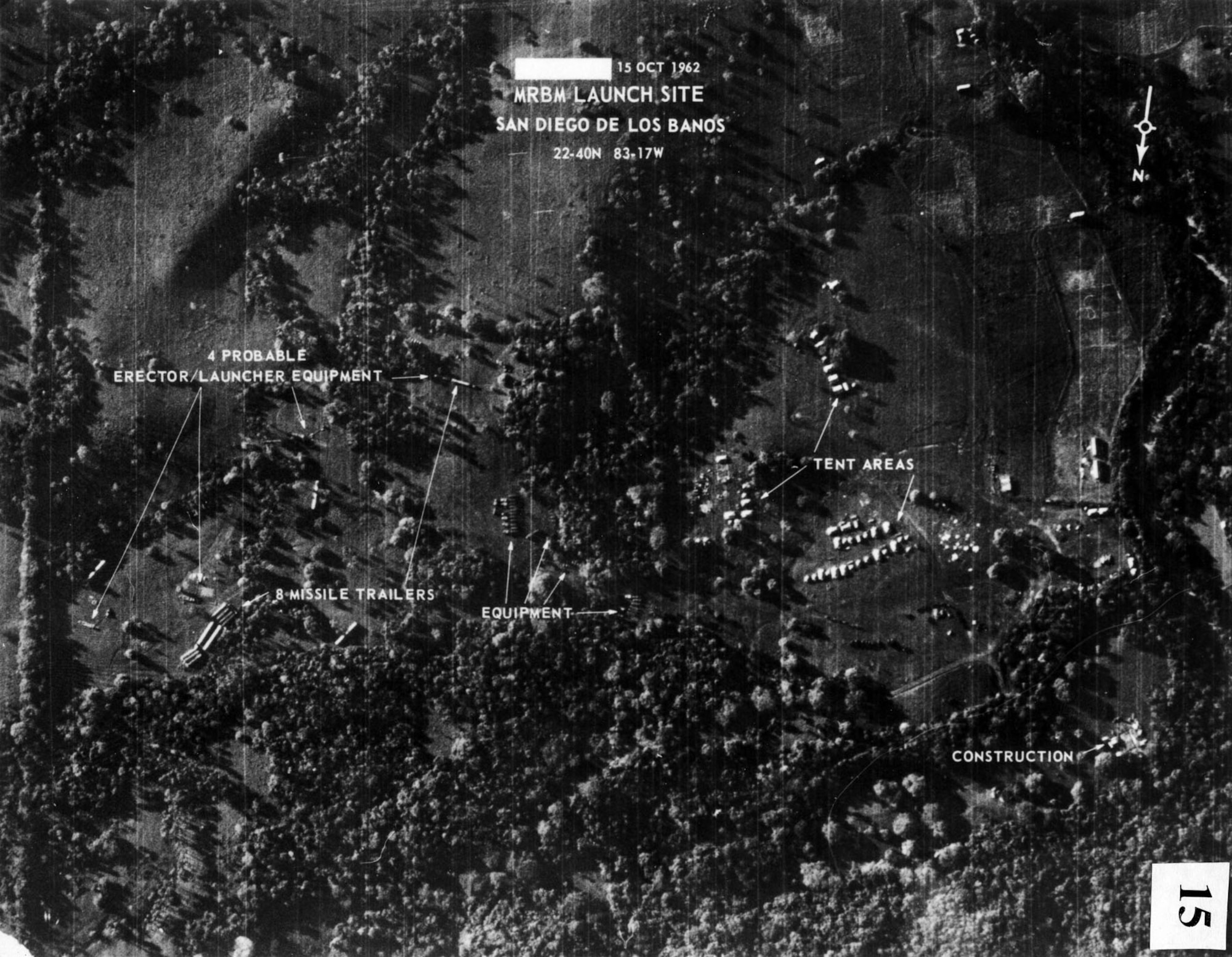 Soviet SS-4 missile installations in Cuba photographed from a U-2 on Oct. 14, 1962. This was the second set of missiles identified. (U.S. Air Force photo)