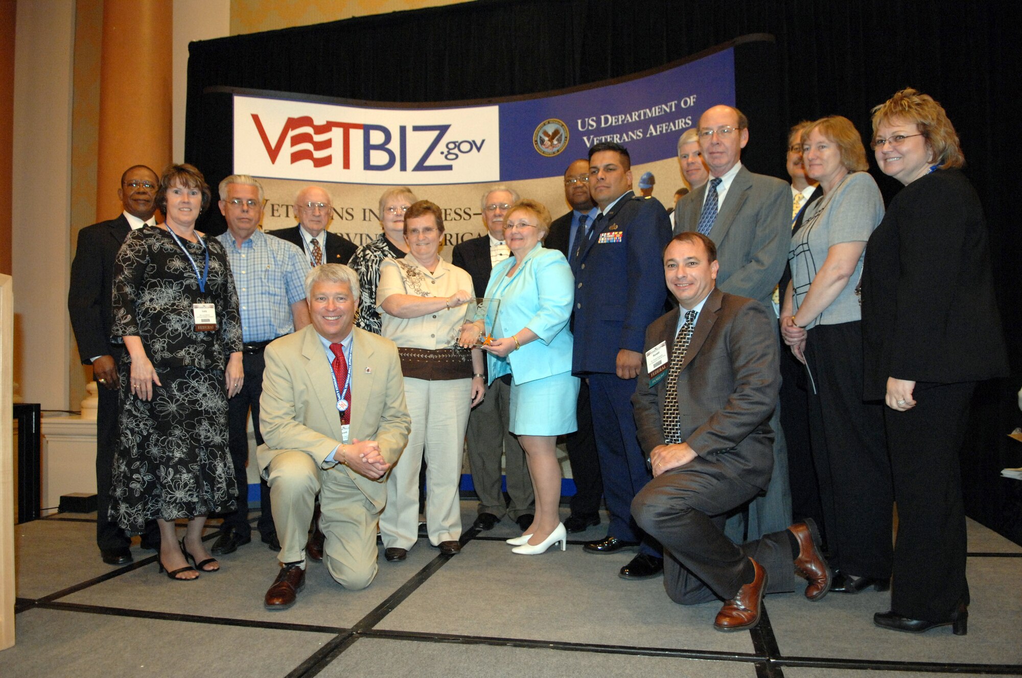 Representatives of various Air Force bases come together during the 6th Annual Awards Program June 27 at Caesars Palace in Las Vegas. The Department of Veterans Affairs recognized 23 Air Force bases for achievement under the Champions of Veteran Enterprise program. (U.S Air Force photo/Senior Airman Larry E. Reid Jr.) 