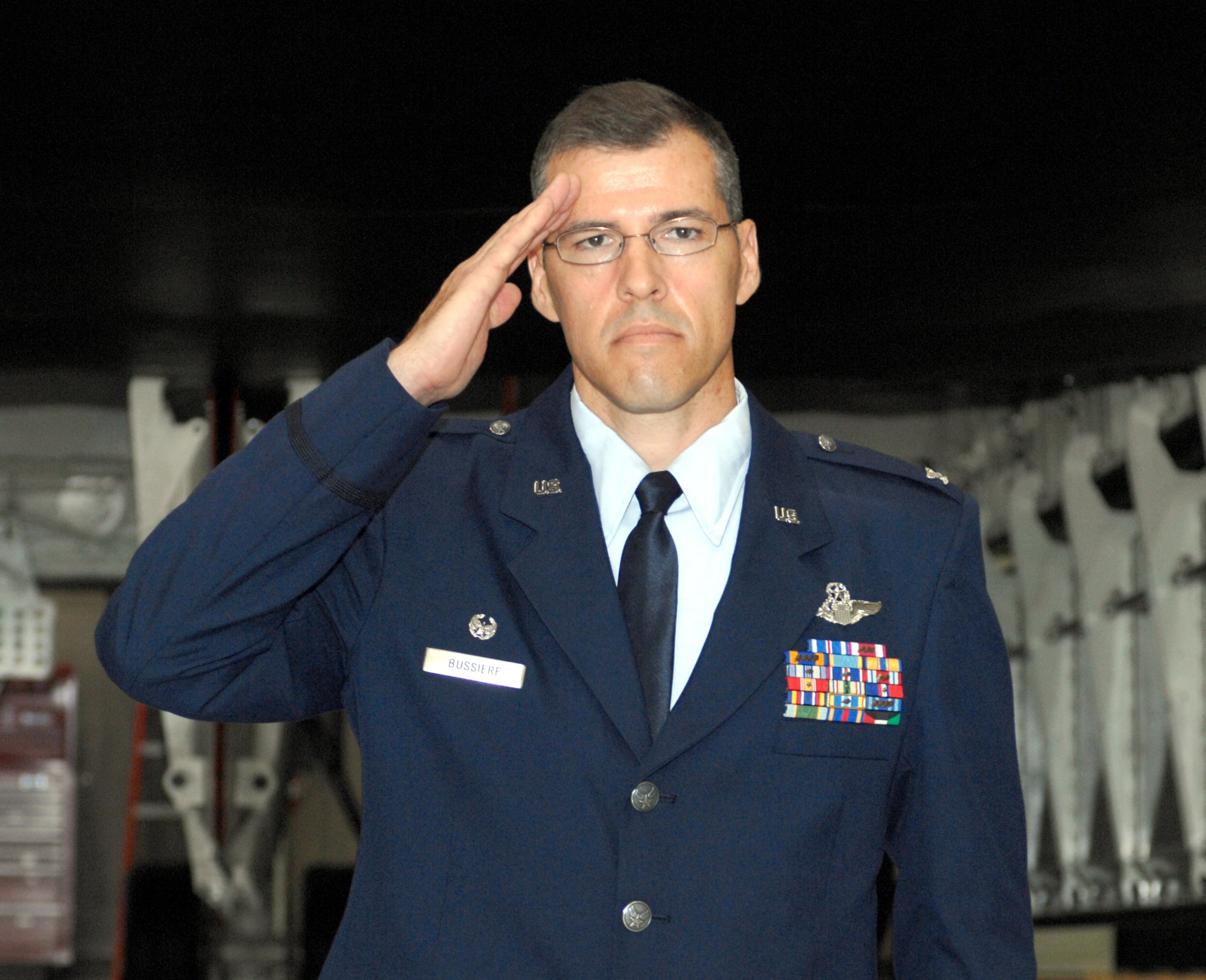 Col. Thomas Bussiere, 509th Operations Group commander, returns to Whiteman after attending the Army War College for a year. (U.S. Air Force photo/Tech. Sgt. Samuel Park)