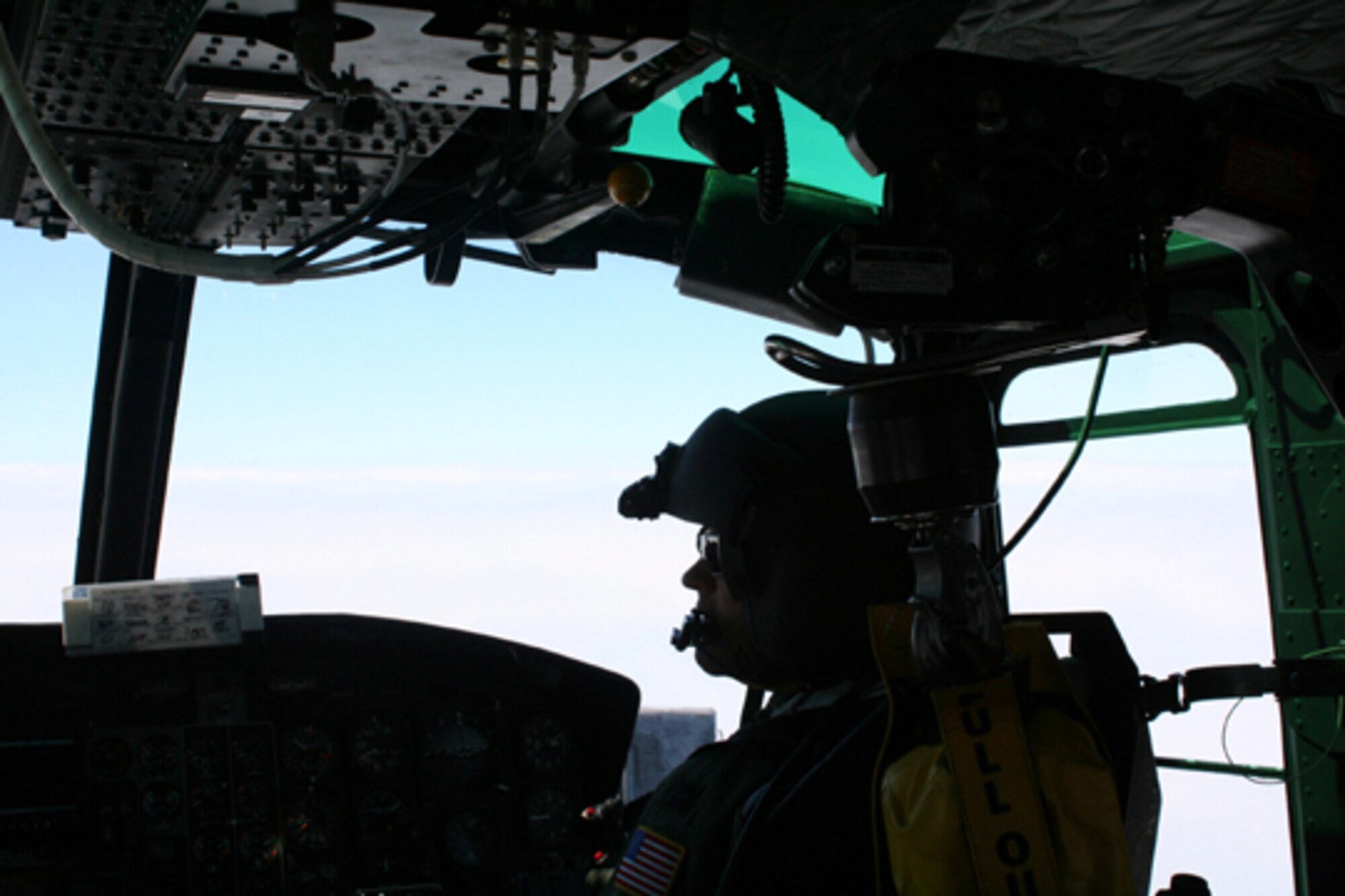 Capt. Sean Roehrs, 30th Space Wing Flight Safety, pilots a Bell UH-1 N Iroquois on July 8 during a rescue mission in Golden Gate National Recreation Area, San Francisco. Captain Roehrs and 3 other Vandenberg Airmen rescued a hiker who had fallen off a trail in the recreation area there. (U.S. Air Force photo by Capt. Sean Roehrs)