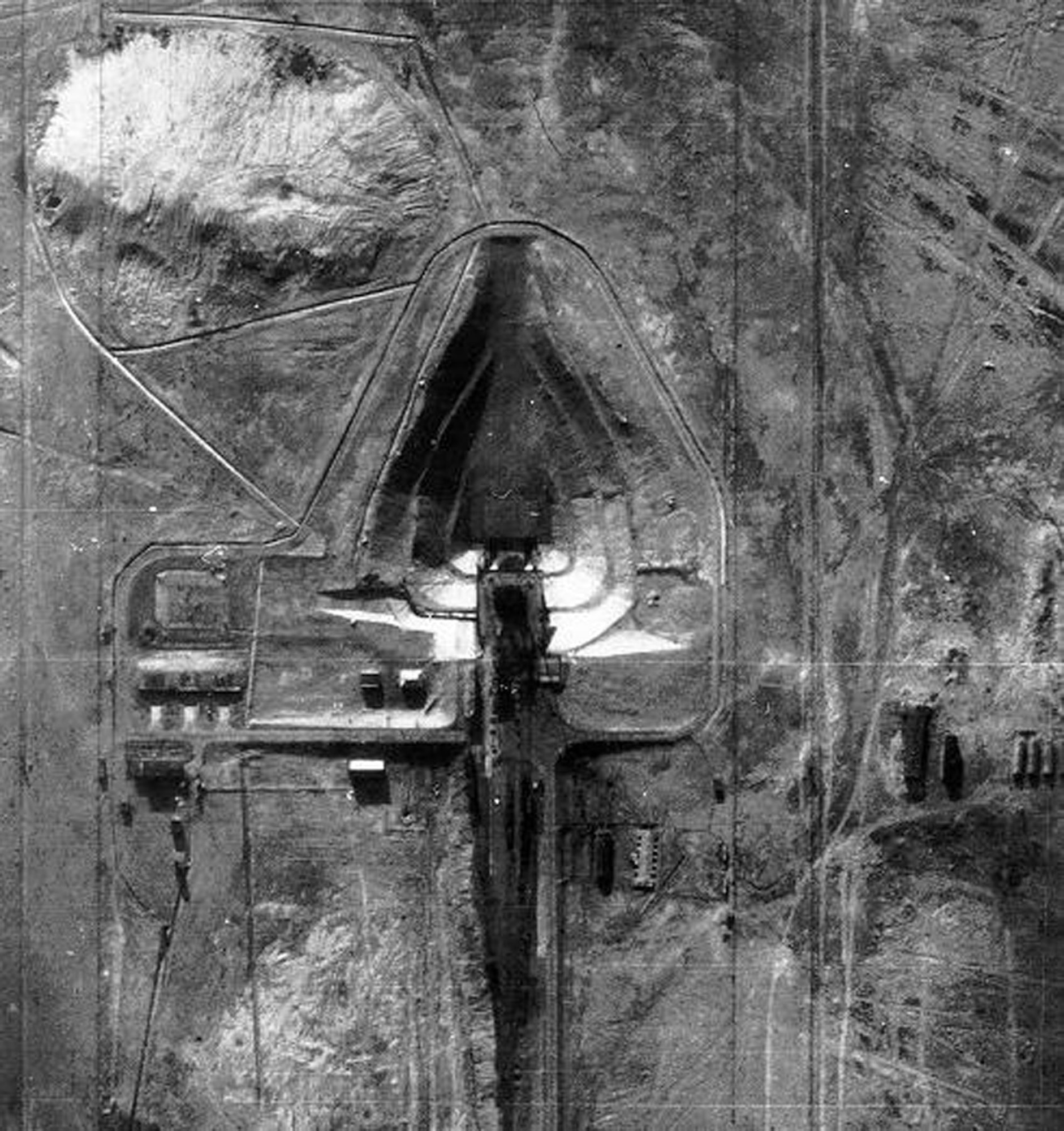The Tyuratam SS-6 missile site in the central USSR, photographed by an early U-2 mission. (U.S. Air Force photo)