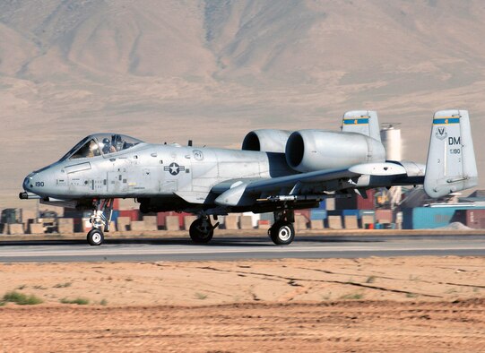 An A-10 II Thunderbolt assigned to the 354th Expeditionary Fighter Squadron prepares for takeoff from Bagram Airfield, Afghanistan. The A-10's primary mission here is providing close-air support for troops on the ground. (U.S. Air Force photo by Staff Sgt. Craig Seals)