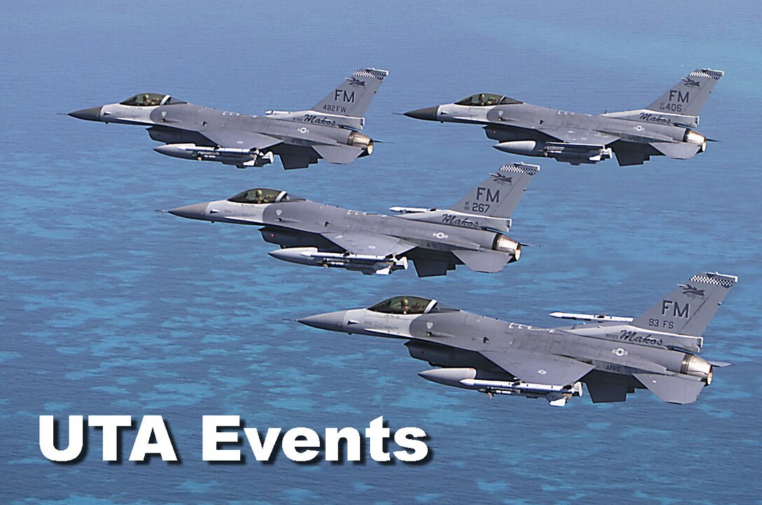 Unit Training Assembly events for the 482nd Fighter Wing, Homestead Air Reserve Base, Fla. (U.S. Air Force illustration/Dan Galindo)