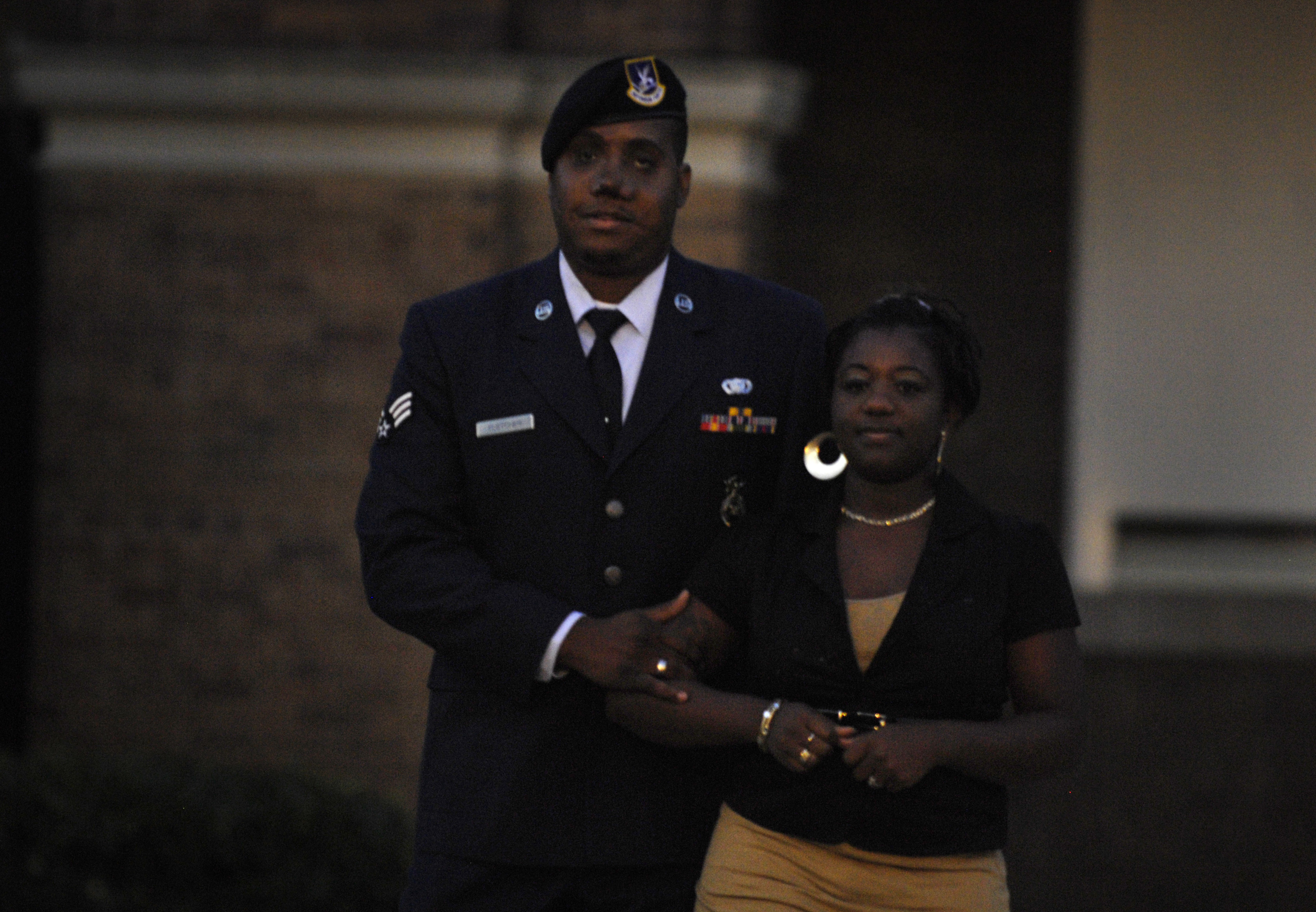 Purple Heart recipient Air Force Senior Airman Michael Fletcher and his wife are introduced during the