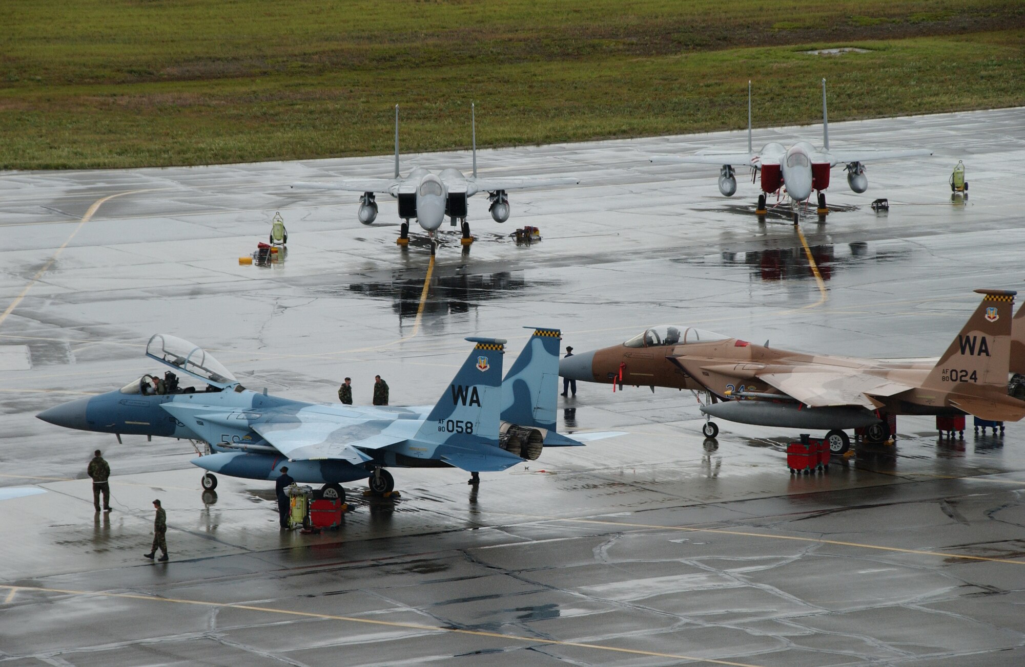 EIELSON AIR FORCE BASE, Alaska -- An F-15C Aggressor from 65th Aggressor Squadron, Nellis AFB, Nev., prepares to take off for a training exercise July 11, 2007. Red Flag-Alaska enables aviation units to sharpen their combat skills by flying ten simulated combat sorties in a realistic threat environment. Additionally, the training allows them to exchange tactics, techniques, and procedures and improve interoperability.  (U.S. Air Force photo by Airman 1st Class Christopher Griffin)