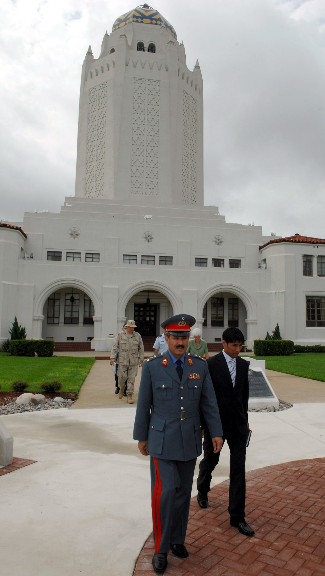 Afghan Maj. Gen. Mohammad Dawran leaves the Taj Mahal during a July 9 tour of Randolph Air Force Base, Texas. General Dawran, the commander of the Afghanistan National Army Air Corps, visited Randolph AFB and other Air Education and Training Command bases to see a Western example of military training. (U.S. Air Force photo) 
