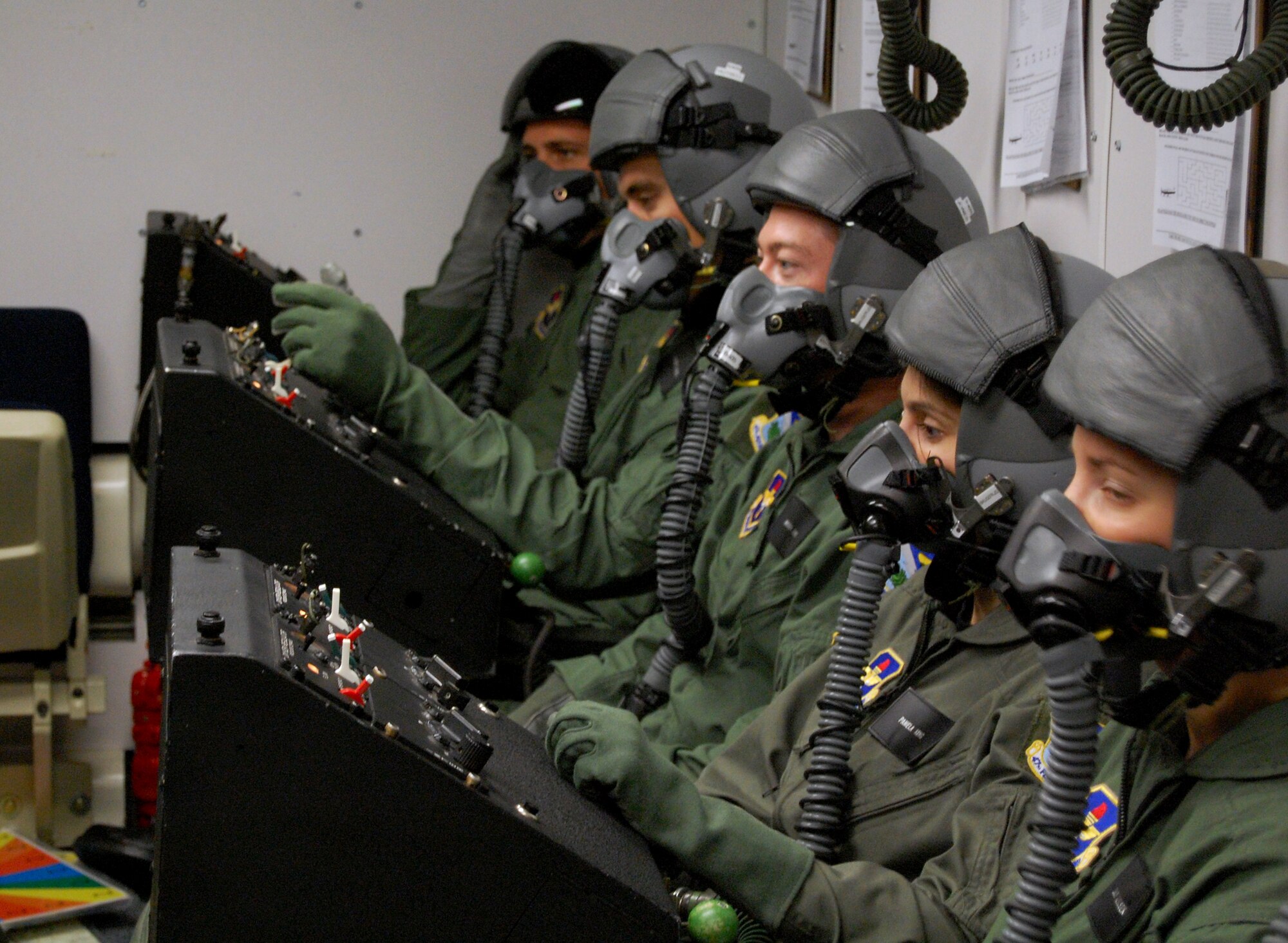 LAUGHLIN AIR FORCE BASE, Texas – Students in Specialized Undergraduate Pilot Training class 08-12 learn what it’s like to breath oxygen for an extended period of time in the altitude chamber at Laughlin’s aerospace physiology flight. (U.S. Air Force photo by Staff Sgt. Austin M. May)