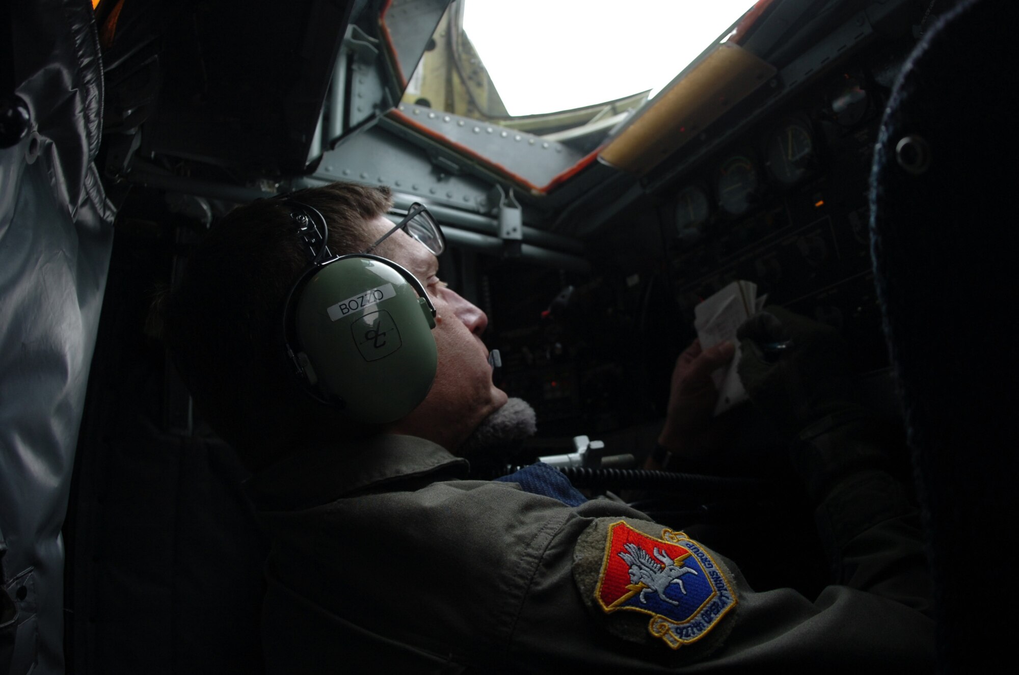 EIELSON AIR FORCE BASE, Alaska -- MSgt Bozzo, 63rd Air Refueling Squadron, Selfridge ANGB, MI., goes through post-flight checklist after a refueling mission.  Red Flag-Alaska enables aviation units to sharpen their combat skills by flying ten simulated combat sorties in a realistic threat environment. Additionally, the training allows them to exchange tactics, techniques, and procedures and improve interoperability. (U.S. Air Force photo by MSgt Brandt Smith) 