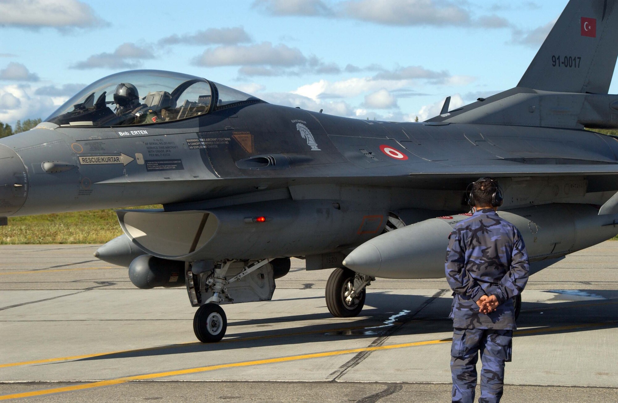 EIELSON AIR FORCE BASE, Alaska -- A Turkish F-16C prepares to take off for exercise Red Flag-Alaska July 16, 2007. These exercises are conducted on the Pacific Alaskan Range Complex with air operations flown out of Eielson and Elmendorf Air Force bases in Alaska. (U.S. Air Force photo by Airman 1st Class Christopher Griffin) 