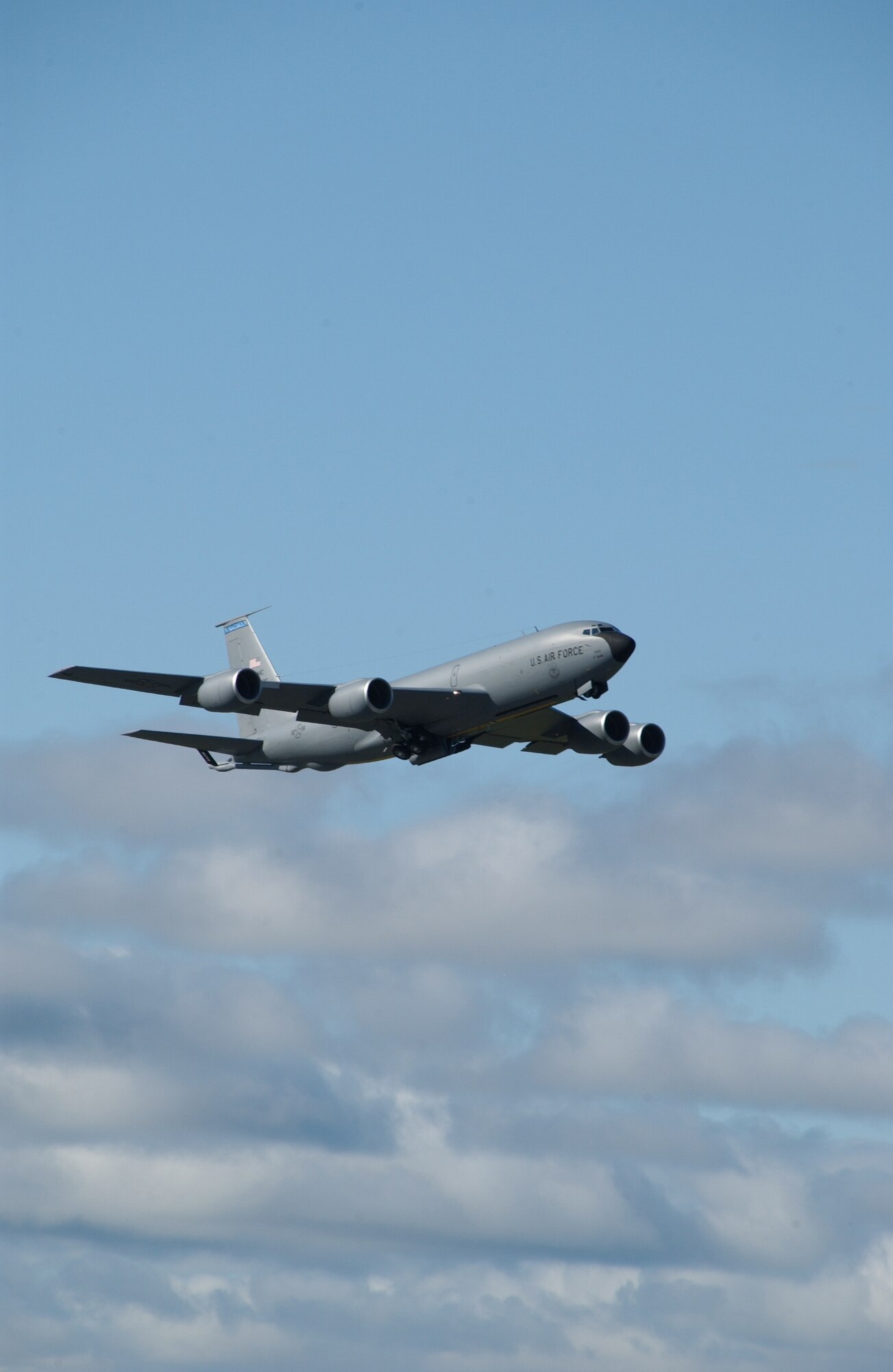 EIELSON AIR FORCE BASE, Alaska -- A KC-135 takes off from Eielson AFB flight line to re-fuel the aircraft participating in Red Flag-Alaska 07-3, July 16, 2007. Red Flag-Alaska, a series of Pacific Air Forces commander-directed field training exercises for U.S. forces, provides joint offensive counter-air, interdiction, close air support, and large force employment training in a simulated combat environment. (U.S. Air Force photo by Airman 1st Class Christopher Griffin) 