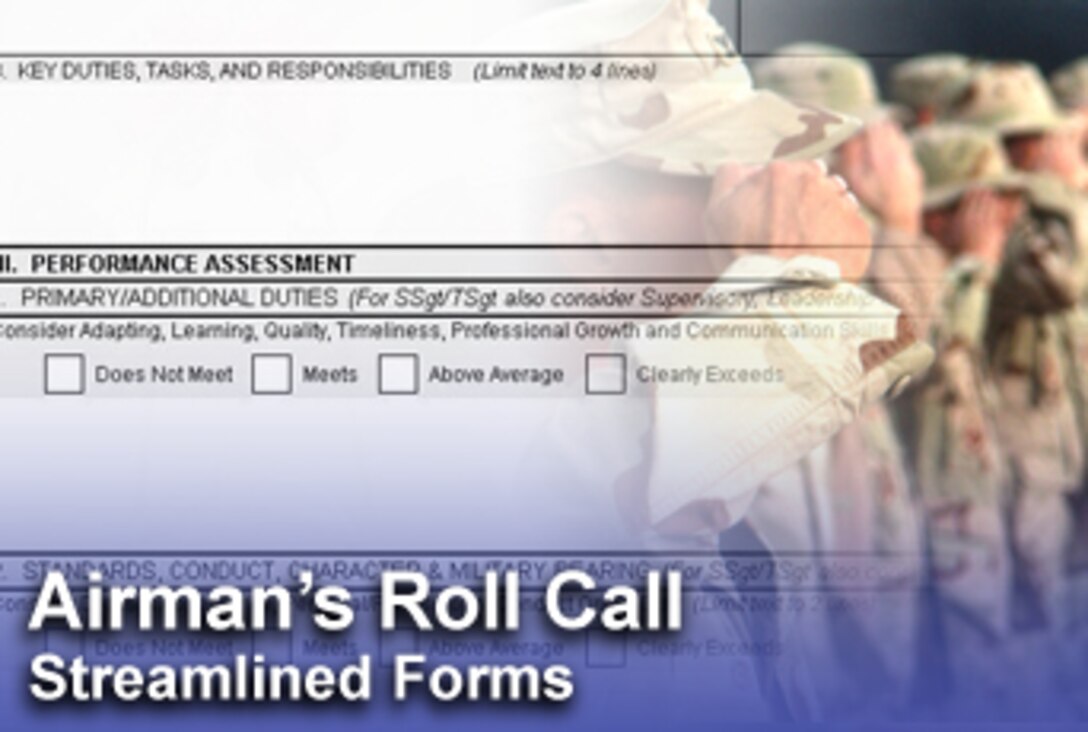 Air Force officials have approved new performance report forms that incorporate fewer lines and a section to document annual fitness results. For more, view this week's Airman's Roll Call. (U.S. Air Force illustration/Mike Carabajal)
