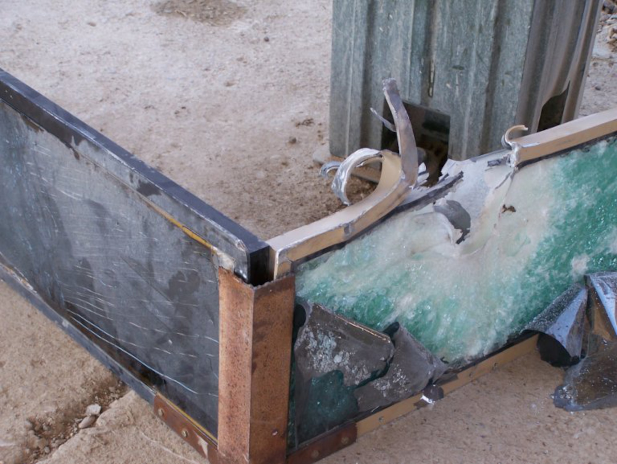 Shown here is part of the turret where Senior Airman Shawn Ryan, 82nd Security Forces Squadron, was manning when his convoy encountered an improvised explosive device outside Baghdad, Iraq. Airman Ryan recieved the Purple Heart for injuries sustained while deployed to Iraq, July 16 at the Sheppard Club. (U.S. Air Force photo)