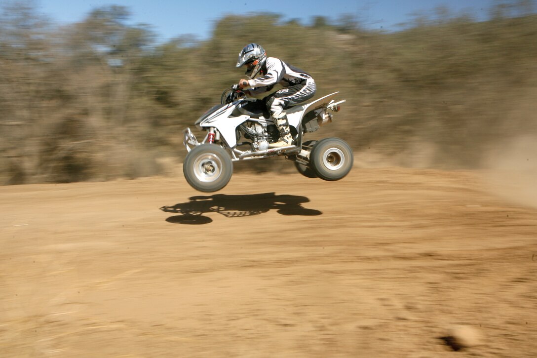Servicemen soared through the air during an off-road safety and maintenance course July 17. The course is held approximately once a month and is open to any Marine or sailor who is interested in purchasing a dirt bike or all-terrain vehicle.