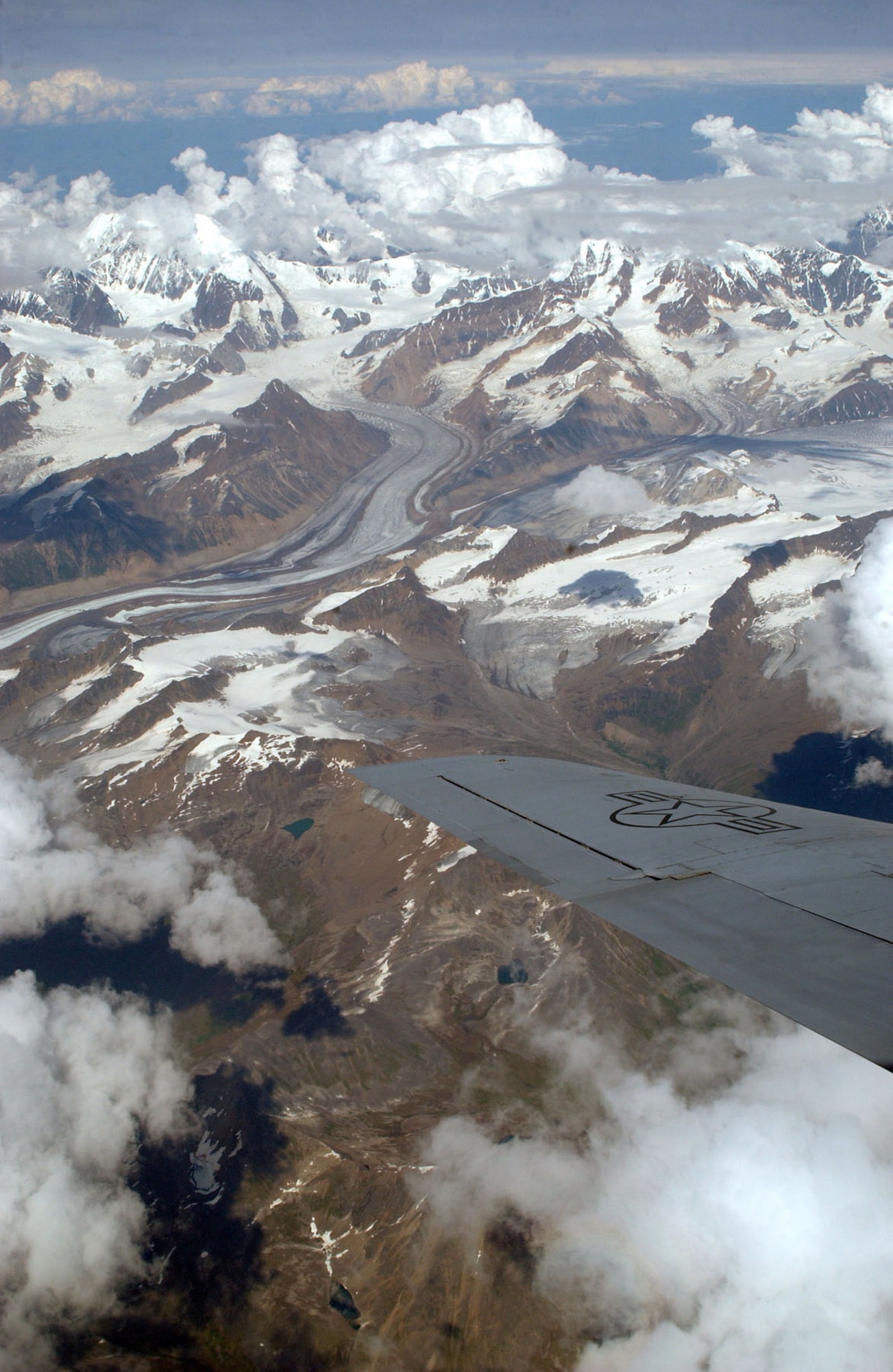 EIELSON AIR FORCE BASE, Alaska -- This is a view from a KC-135 at Red Flag Alaska while aircraft are being refueled to fly over the Pacific Alaskan Range Complex during the air-combat training exercise in the Last Frontier, July 12-27. The PARC is the largest training range in America. The More than 1,400 servicemembers from the United States, Spain, Japan, Turkey, Mongolia and Thailand will participate in Red Flag-Alaska.   (U.S. Air Force photo by Capt. Tana R.H. Stevenson                               