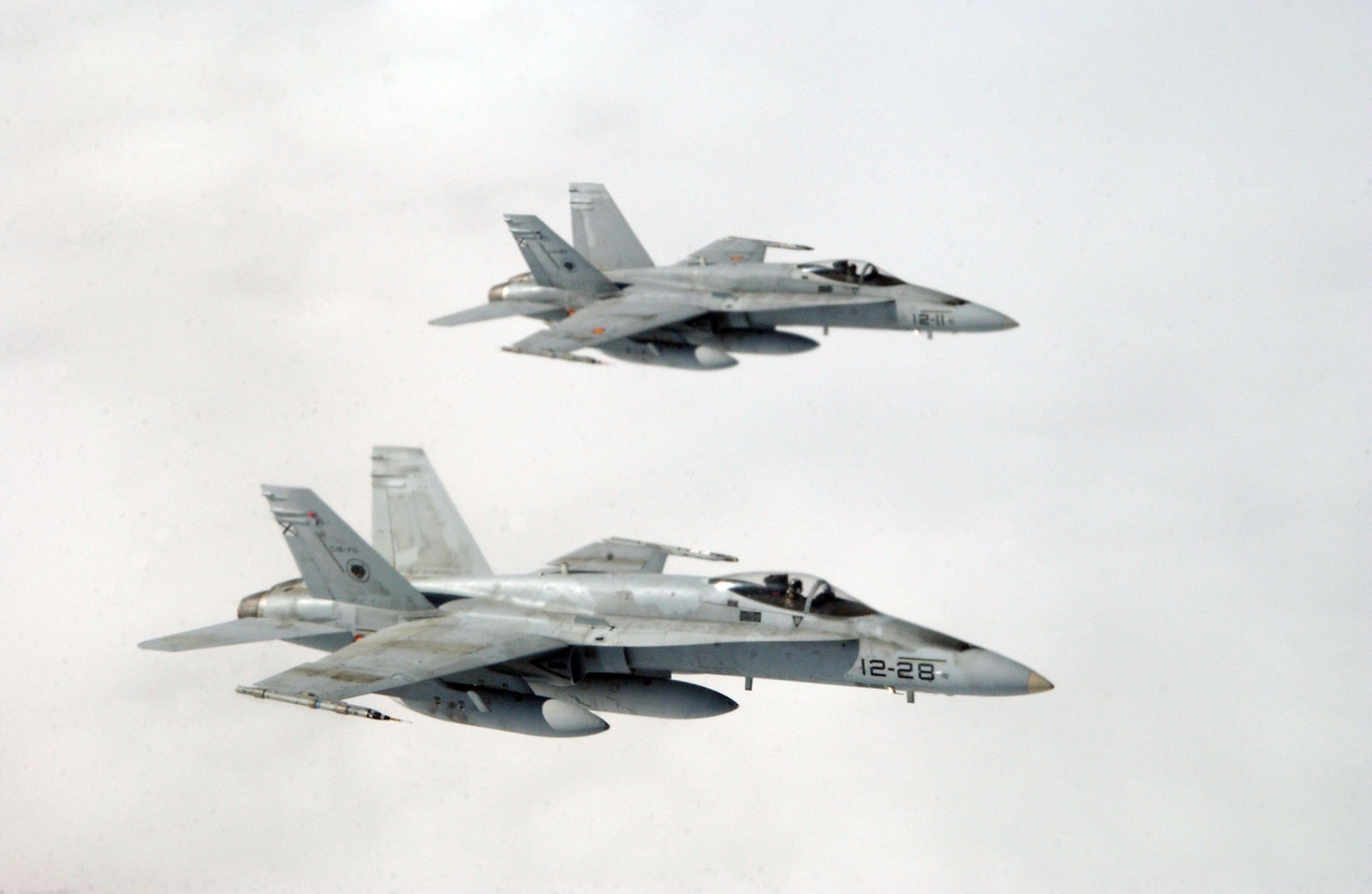 EIELSON AIR FORCE BASE, Alaska -- Spanish F/A-18 Hornets await access to a KC-135 refueler over the Pacific Alaskan Range Complex during Red Flag Alaska based at Eielson AFB, Alaska July 17, 2007. This exercise provides training for units preparing for air expeditionary force deployments. Other International partners include Japan, Mongolia, Thailand, Turkey and NATO.   (U.S. Air Force photo by Capt. Tana R.H. Stevenson)                                       