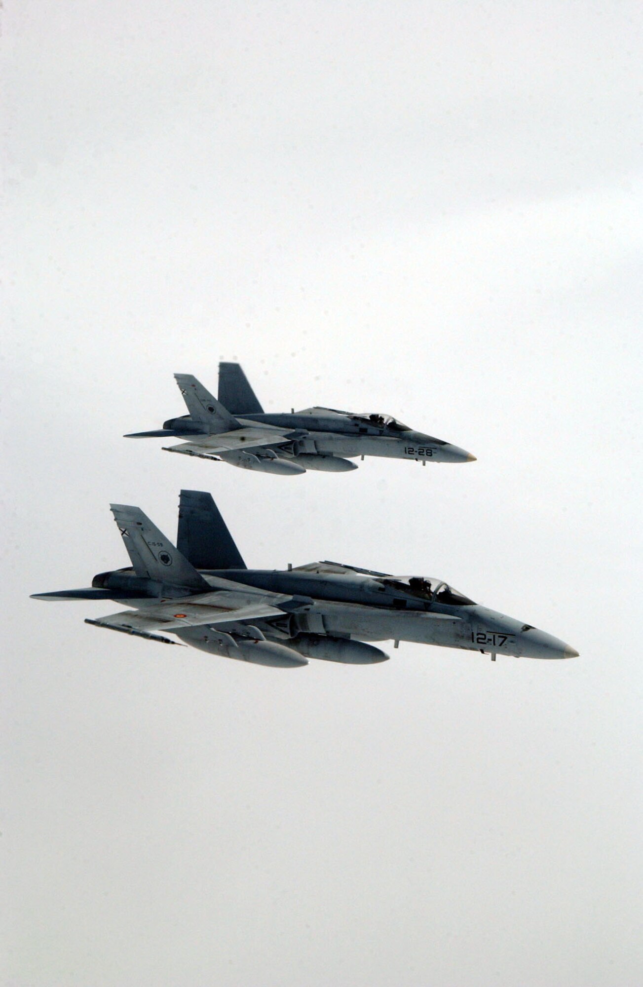 EIELSON AIR FORCE BASE, Alaska -- Spanish F/A-18 Hornets await access to a KC-135 refueler over the Pacific Alaskan Range Complex during Red Flag Alaska based at Eielson AFB, Alaska July 17, 2007. This exercise provides training for units preparing for air expeditionary force deployments. Other International partners include Japan, Mongolia, Thailand, Turkey and NATO.   (U.S. Air Force photo by Capt. Tana R.H. Stevenson)                              