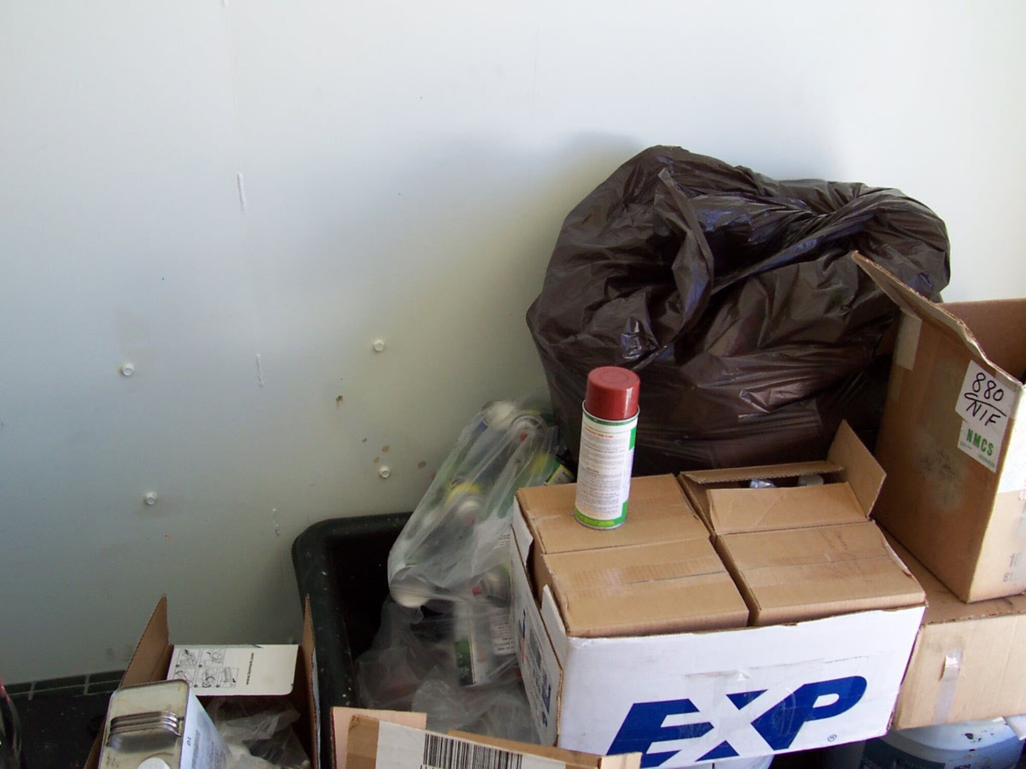 Here is an example of the improper way to store aerosol cans on base. (Courtesy photo)