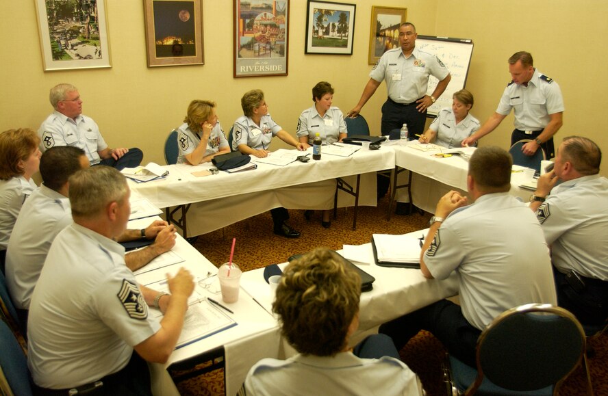 Command chief master sergeants throughout 4th Air Force had a meeting of the minds during this year’s Raincross. The Raincross event is put on by 4th Air Force, March Air Reserve Base, with the trophy dinner hosted by the Greater Riverside Chambers of Commerce and held at the Riverside Convention Center. (U.S. Air Force photo by Amy Abbott) 
