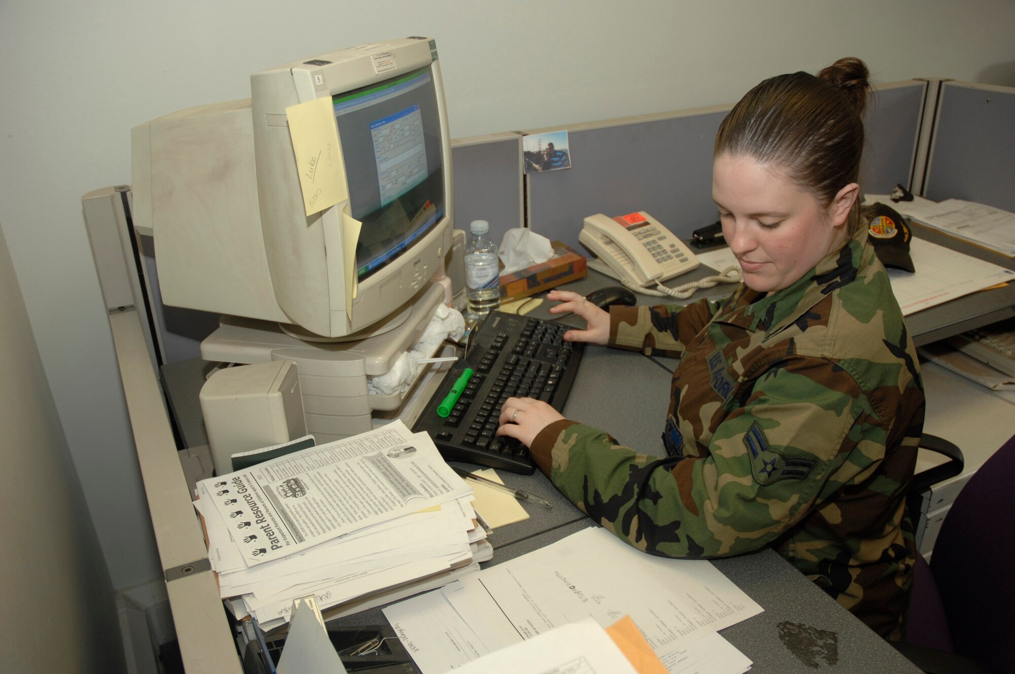 Airman 1st Class Ashleigh Wolf, 48th Logistics Readiness Squadron Material Management Flight processes and orders supplies in the Environmental Management Information System. EMIS is used to insure that customers are approved to have hazardous material they requested. (U.S. Air Force photo by Airman 1st Class Jessica Snow)