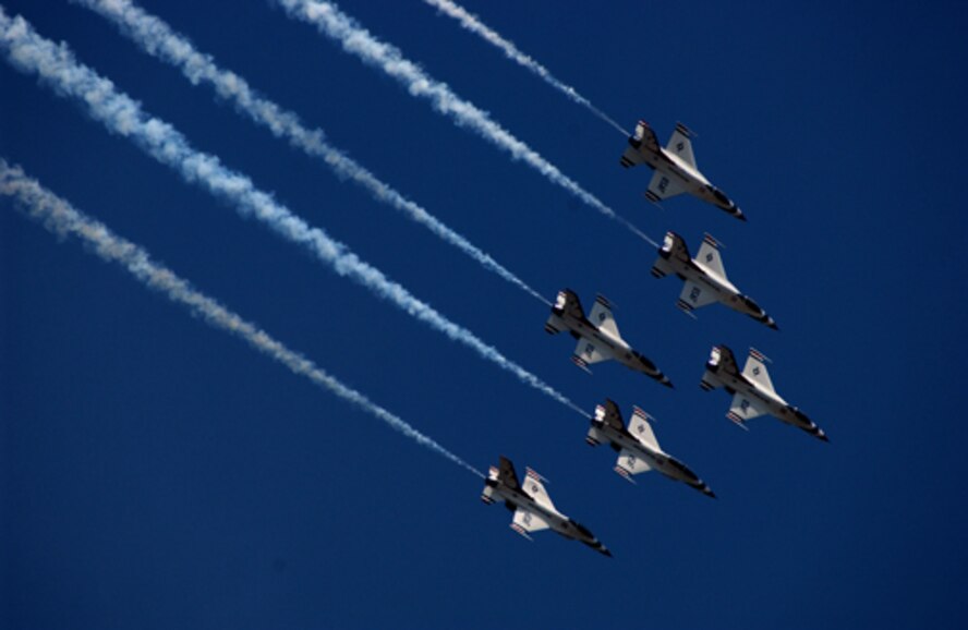 HICKAM AIR FORCE BASE, Hawaii -- The U.S. Air Force Thunderbirds will perform three shows over Waikik Beach during Air Force Week Honolulu.  The shows will take place on Sept. 13 at 9 a.m. and 2:30 p.m. and Sept. 15 at 2:30 p.m. The Thunderbird team represents the thousands of hard-working Airmen voluntarily serving America and defending freedom around the world.