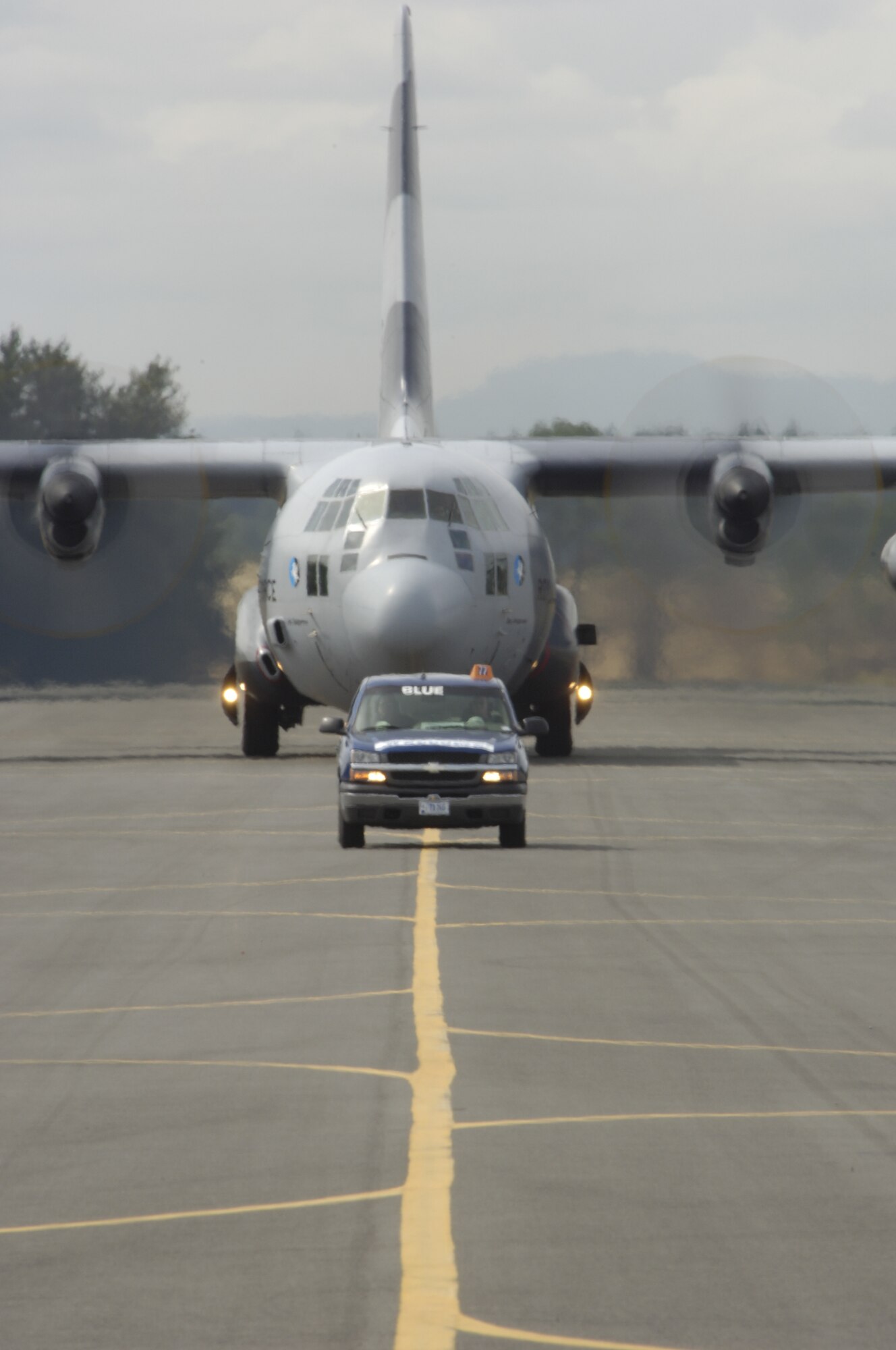 A Netherlands C-130 Hercules arrives for Rodeo 2007 at McChord Air Force Base, Wash., July 16, 2007. Rodeo 2007, hosted by Air Mobility Command, is a readiness competition of U.S. and international mobility air forces. It focuses on improving warfighting capabilities and support of the Global War on Terrorism. (U.S. Air Force photo/Tech. Sgt. Maria J. Bare)