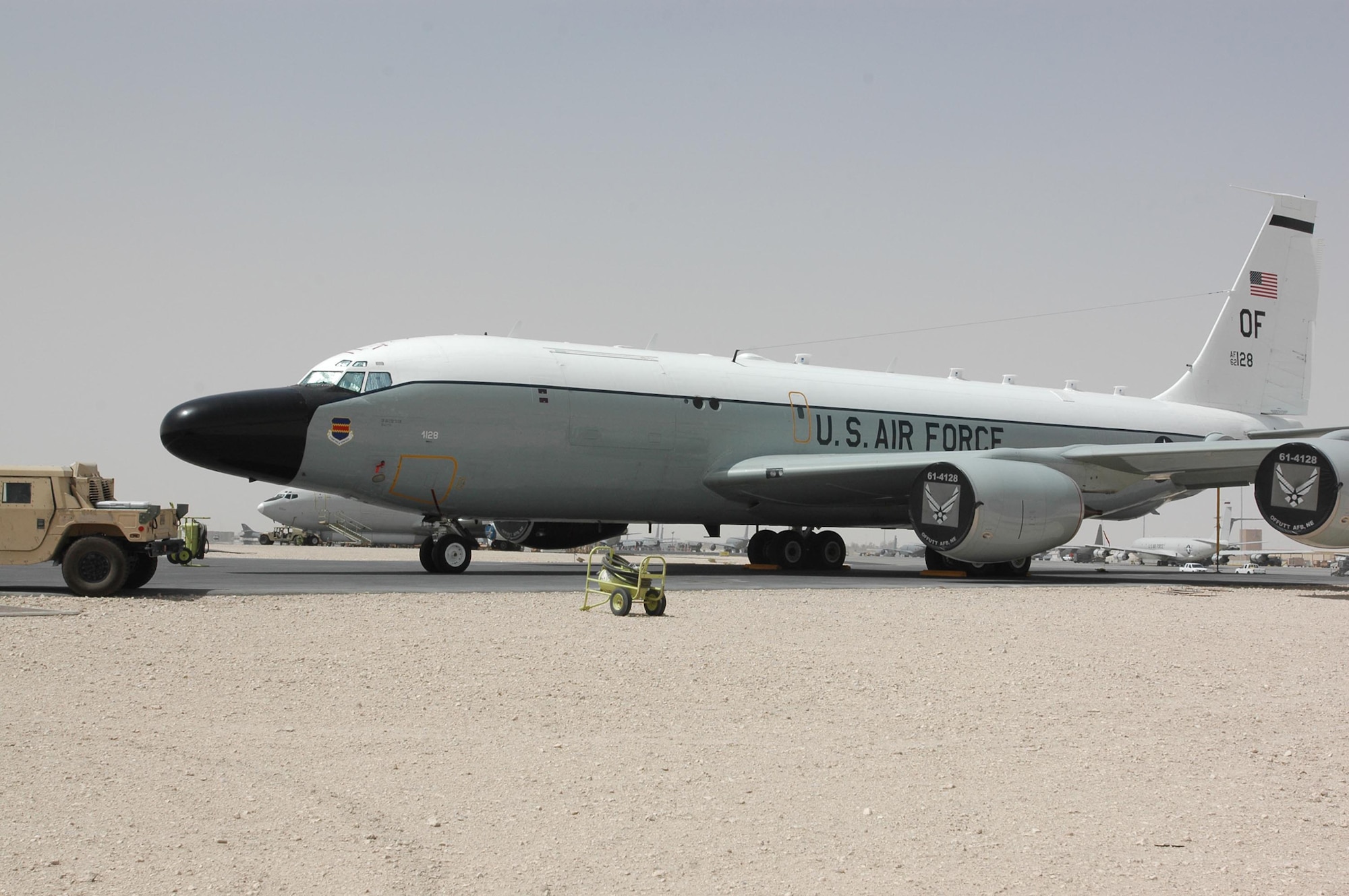 Airmen across U.S. Central Command Air Forces converged in Bahrain for the Weapons and Tactics conference to discuss ways to use airpower more effectively. One of the areas examined was the flow of information between joint tactical attack controllers, weapons platforms like F-16s and B-1s, and intelligence, surveillance and reconnaissance aircraft, like the RC-135 Rivet Joint above. (U.S. Air Force photo by Staff Sgt. Cassandra Locke)