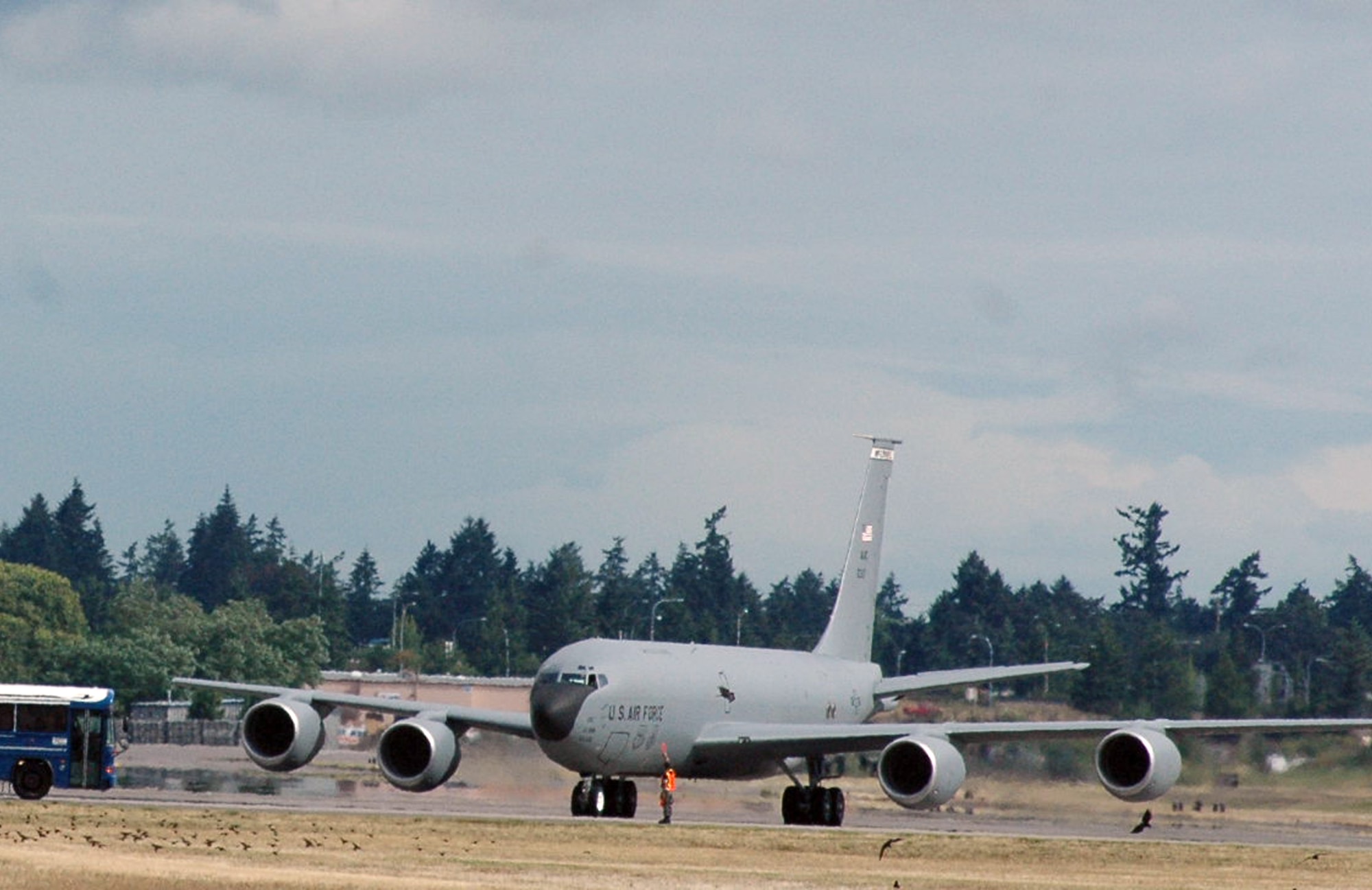 A KC-135R Stratotanker from McConnell Air Force Base, Kan., taxis to a parking space at McChord Air Force Base, Wash., during operations for Air Mobility Rodeo 2007, July 21.  Rodeo, sponsored by Air Mobility Command, is a readiness competition for U.S. and international mobility air forces. This competition focuses on improving world-wide mobility forces' professional core abilities. More than 40 teams and 2,500 people from the Air Force, and Air Force Reserve, as well as allied nations, are expected to participate. (U.S. Air Force Photo/Tech. Sgt. Scott T. Sturkol)