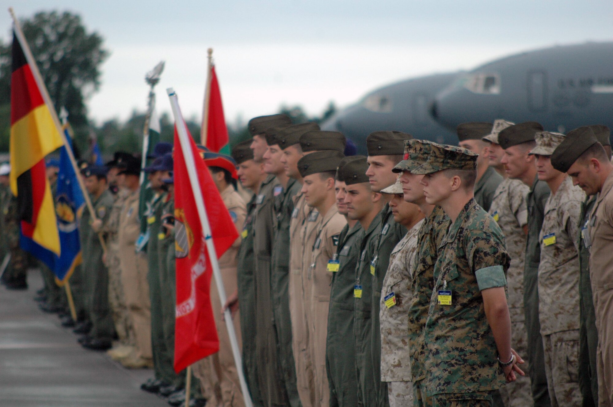 U.S. and international teams form up for the opening ceremonies of Air Mobility Rodeo 2007 at McChord Air Force Base, Wash., July 22.  Rodeo, sponsored by Air Mobility Command, is a readiness competition for U.S. and international mobility air forces.  (U.S. Air Force photo/Tech. Sgt. Scott T. Sturkol)