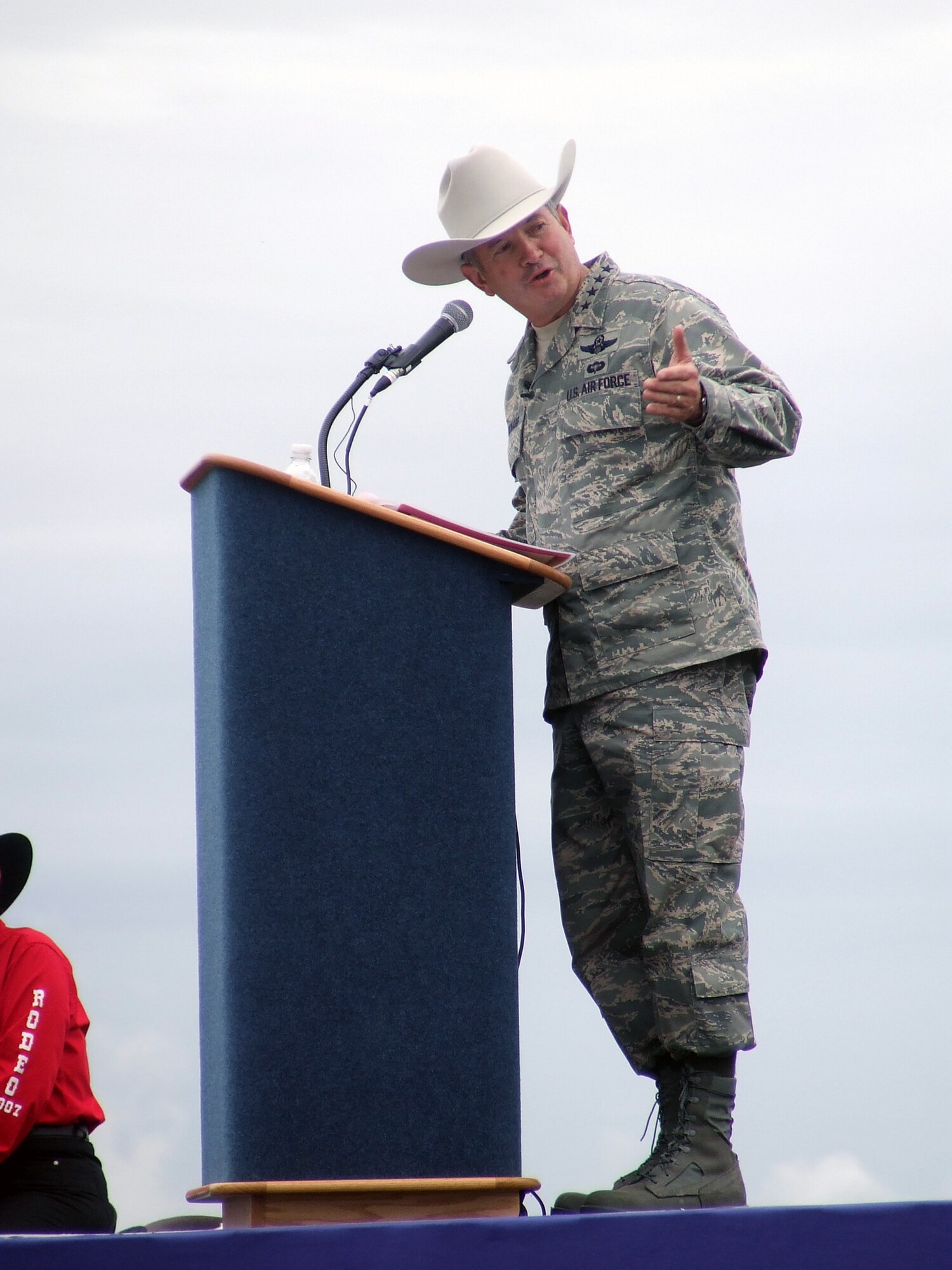 Gen. Duncan McNabb, Air Mobility Command commander, provides remarks during the opening ceremony for Air Mobility Rodeo 2007 at McChord Air Force Base, Wash., July 22.  Rodeo, sponsored by AMC, is a readiness for U.S. and international mobility air forces.  Besides numerous international teams and observers, there are also teams from across the Air Force, Air Force Reserve, Air National Guard, and the U.S. Marine Corps. (U.S. Air Force Photo/Tech. Sgt. Scott T. Sturkol)