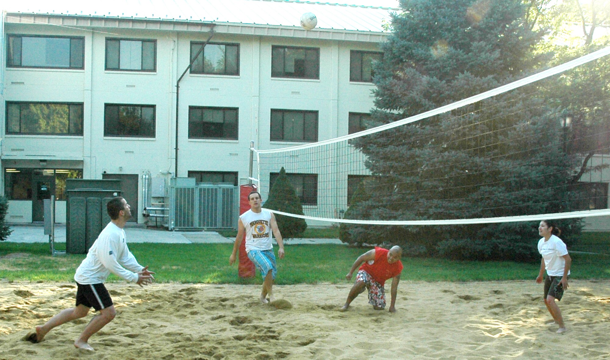 MOUNTAIN HOME AIR FORCE BASE, Idaho -- Airman participate in 366th Services Squadron sponsored volleyball tournament here July 20. XXX,XXX and XXX from the 366th Civil Engineer Squadron beat out the competition to take the win. (U.S. Air Force photo/Airman Samantha S. DeVries)