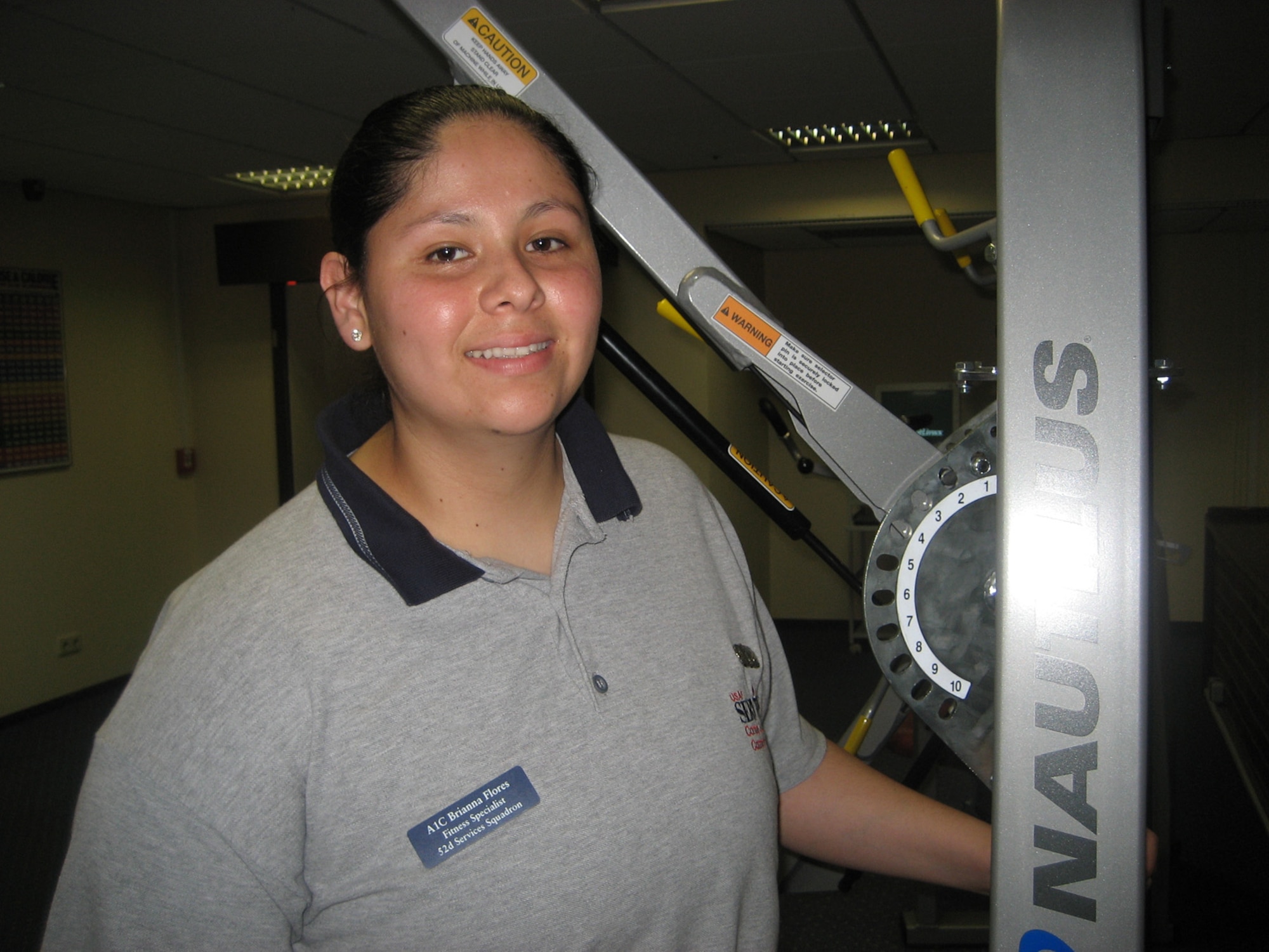 SPANGDAHLEM AIR BASE, Germany -- Airman 1st Class Brianna Flores, a fitness specialist with the 52nd Services Squadron, has been named the 52nd Fighter Wing's Top Saber Performer for the week of July 20 - July 26. (U.S. Air Force photo/Staff. Sgt. Andrea Knudson)  