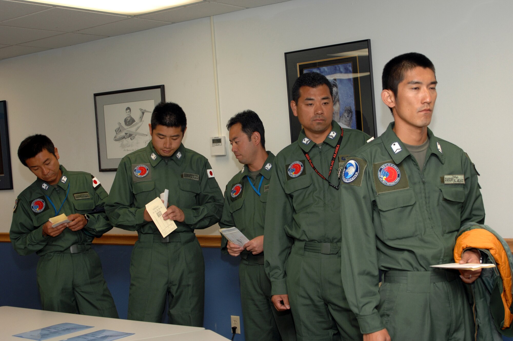 The members of the Japan Air Self-Defense Force's 7th Air Wing, at Eielson Air Force Base, Alaska, to participate in Red Flag-Alaska 07-3, were able to vote in their country's official elections July 23rd at an absentee voting area set up on the base.  (U.S. Air Force photo/Staff Sgt. Tia Schroeder)