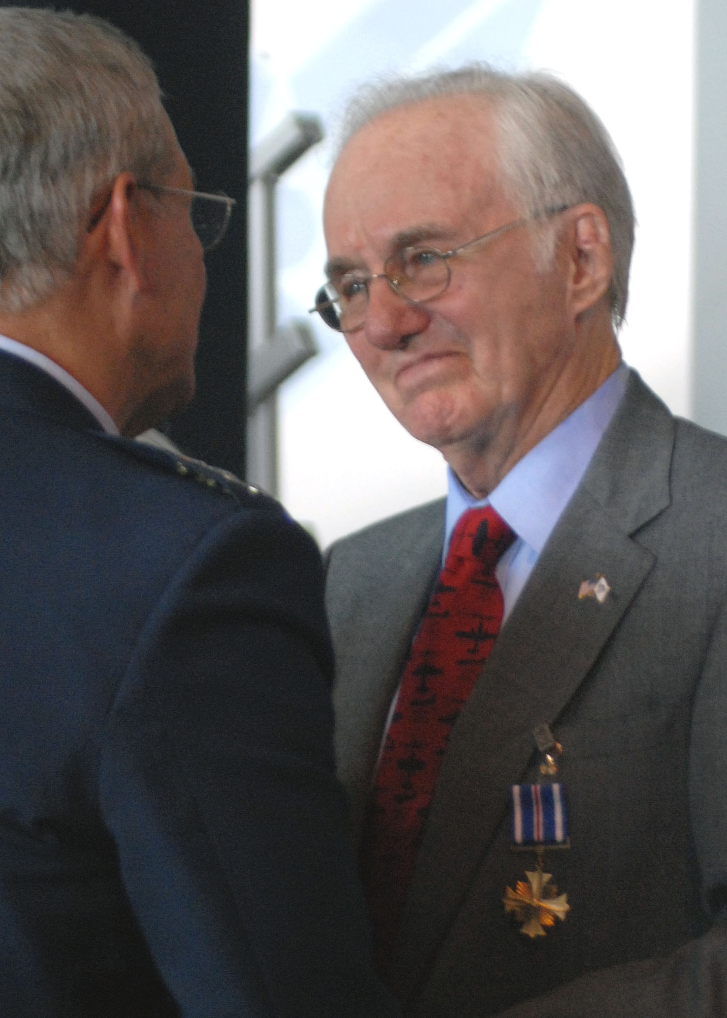 Retired Col. Vincent Fonke, who ended his 30-year career at Pope Air Force Base, N.C., was awarded the Distinguished Flying Cross July 20 for actions he took during World War II while a bomber pilot assigned to the 324th Squadron of the Army Air Corps' 91st Bomb Group. (U.S. Air Force photo)
