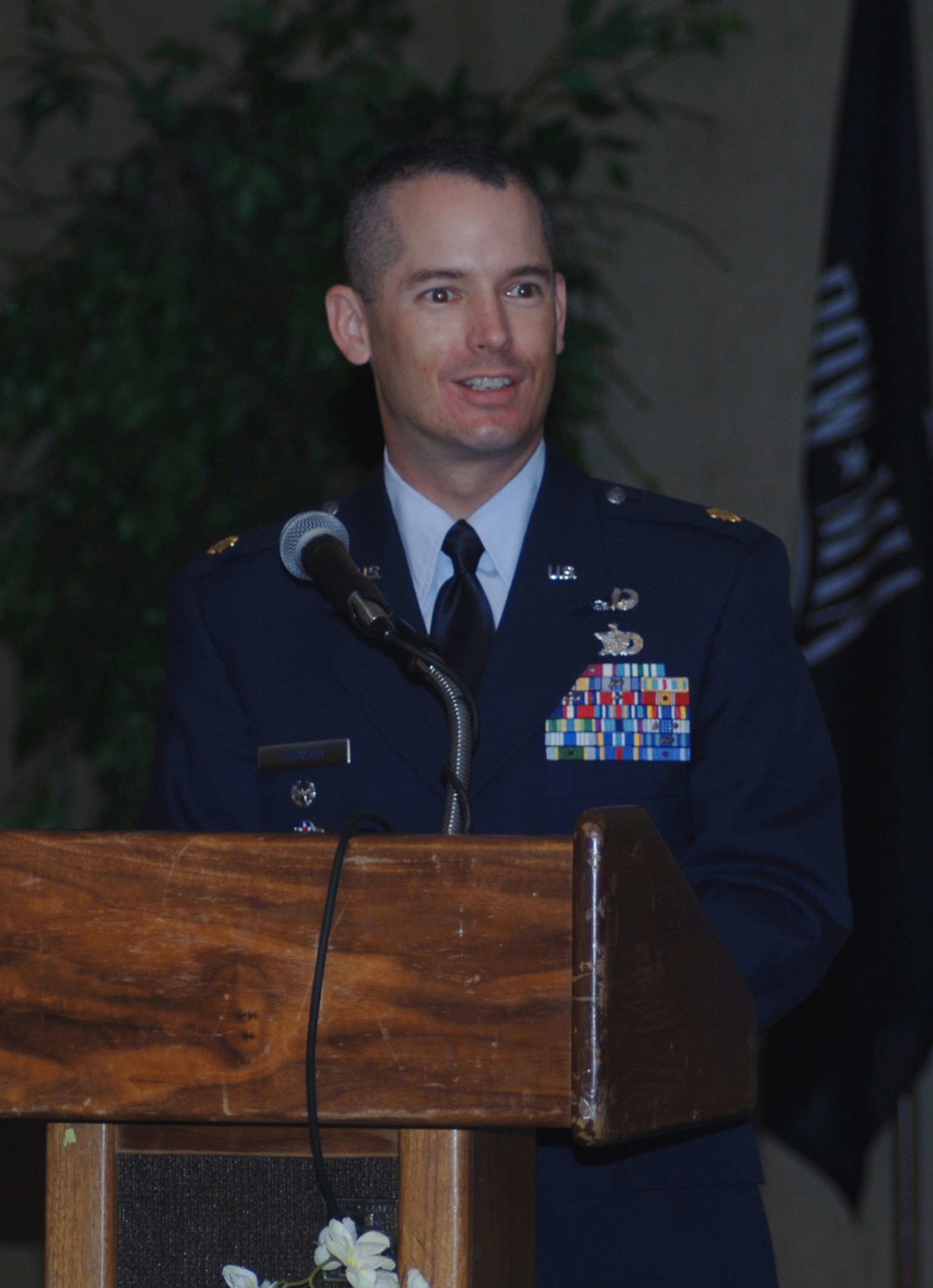 Major Kiley Stinson assumed command of the 14th Security Forces Squadron Tuesday in a ceremony at the Columbus Club. Major Stinson assumed command from Major Russell Stilling. (U.S. Air Force Photo by Airman 1st Class Danielle Powell)