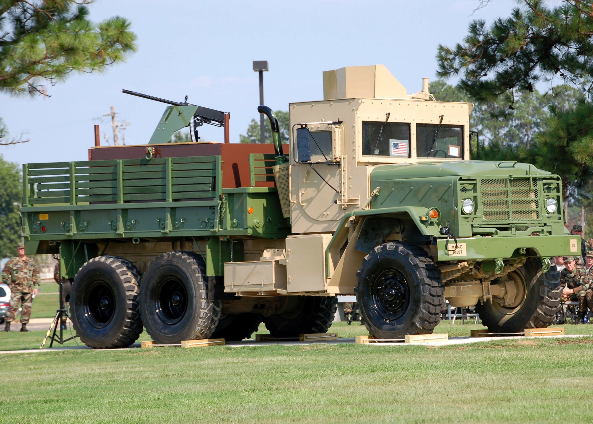This Air Force Gun Truck was dedicated July 23 at the Air Force Enlisted Heritage Hall, Maxwell Air Force Base's Gunter Annex, Ala.  The vehicle was decommissioned after an Improvised Explosive Device (IED) attack in Iraq that made the vehicle inoperable.  A group of Airmen assigned to the 1 Special Operations Logistics Readiness Squadron donated more than 1,000 hours of their free time to fabricate the vehicle.  (U.S. Air Force photo/Master Sgt. Lee Roberts)