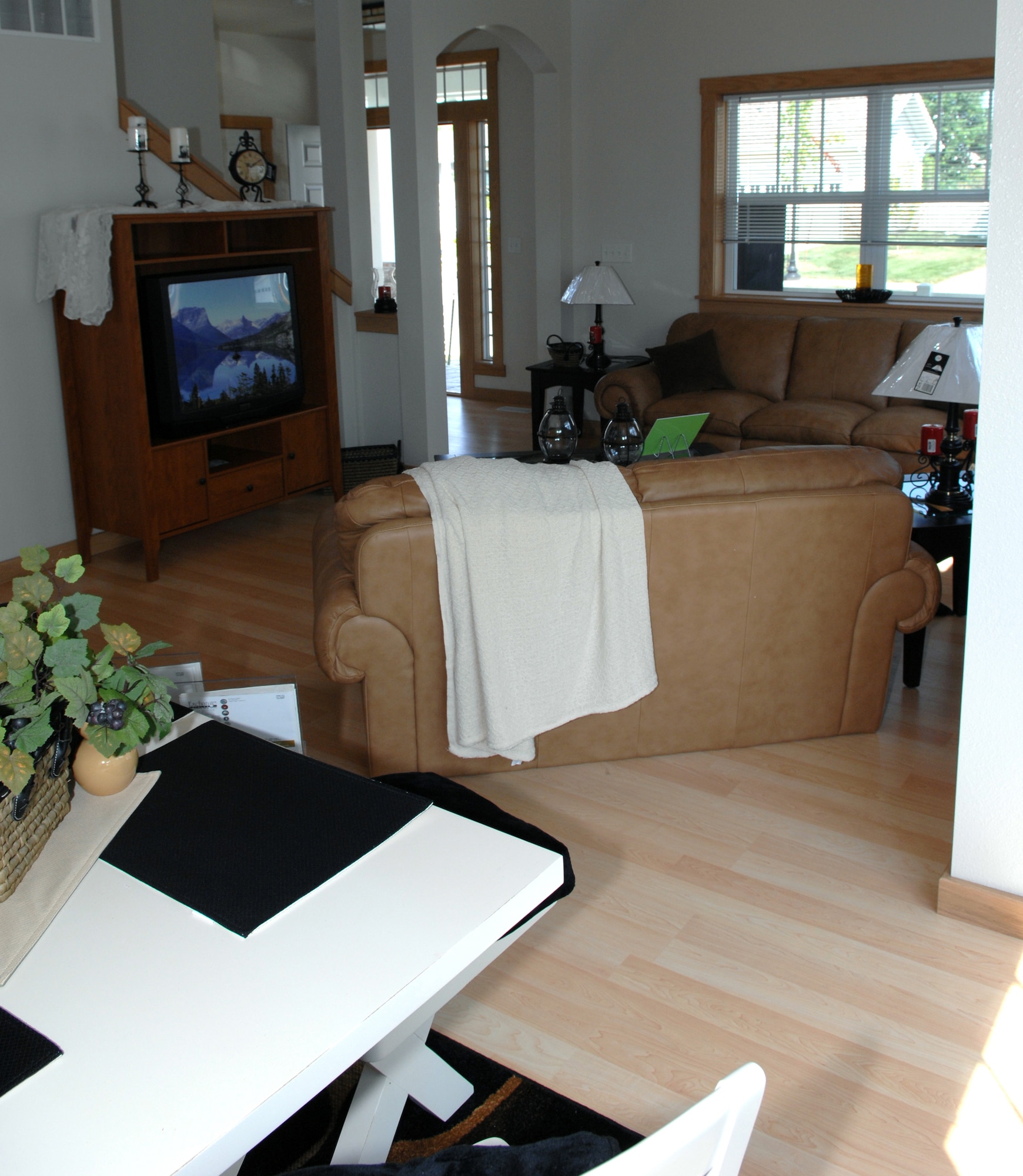 WHITEMAN AIR FORCE BASE, Mo. – The living room area of the new housing units features space for both living and dining room furniture and a vaulted ceiling. (U.S. Air Force photo/Staff Sgt. Jason Barebo)