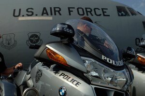 More than 35 police officers from all over the United States came together on Charleston AFB for a group photo July 20 while they were in the area for a national motorcycle police officer competition.  (U.S. Air Force Photo/Staff Sgt. April Quintanilla)