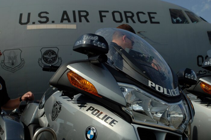More than 35 police officers from all over the United States came together on Charleston AFB for a group photo July 20 while they were in the area for a national motorcycle police officer competition.  (U.S. Air Force Photo/Staff Sgt. April Quintanilla)