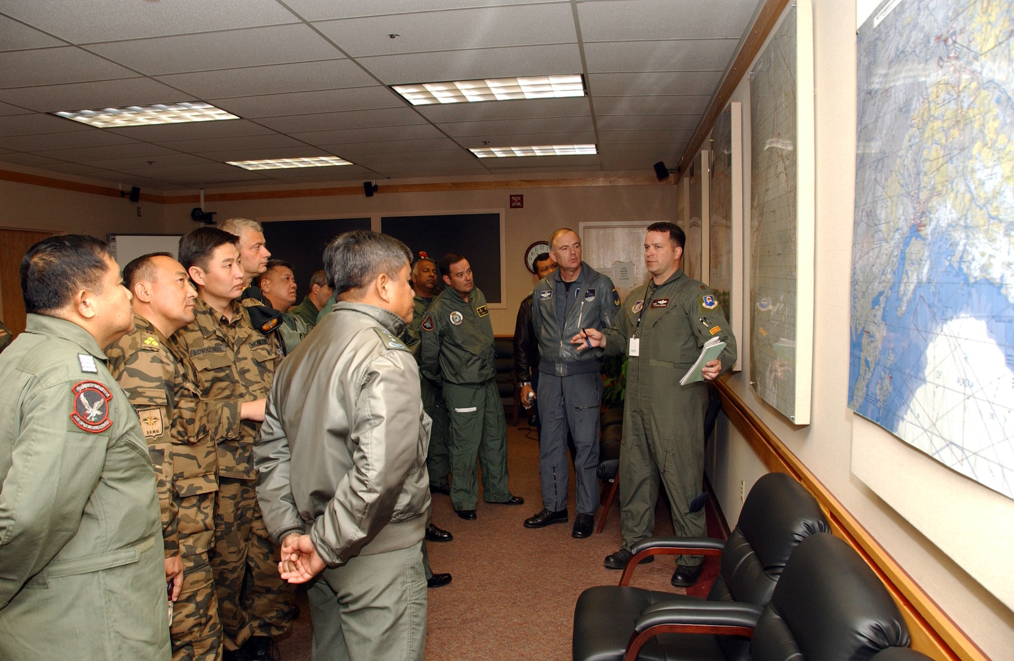 More than a dozen international officers visit Eielson Air Force Base, Alaska, July 23 to observe Red Flag 07-3 operations.  International partners include Japan, Mongolia, Spain, Thailand, Turkey and NATO. Red Flag-Alaska is focused on improving the combat readiness of U.S. and coalition forces and providing training for units preparing for air expeditionary force taskings.  (U.S. Air Force photo/Airman 1st Class Christopher Griffin)