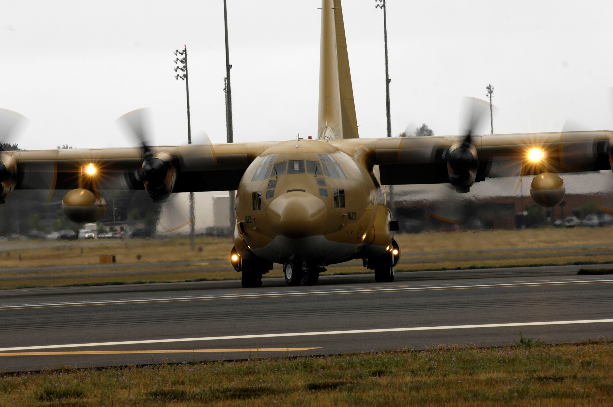 A Saudi Arabian C-130 Hercules taxis while competing at Air Mobility Rodeo 2007, at McChord Air Force Base, Wash., July 23.  Rodeo 2007, hosted by Air Mobility Command, is a readiness competition of U.S. and international air mobility forces.  It focuses on improving warfighting capabilities and support of the Global War on Terrorism. (U.S. Air Force photo/Airman Jonathan Olds)
